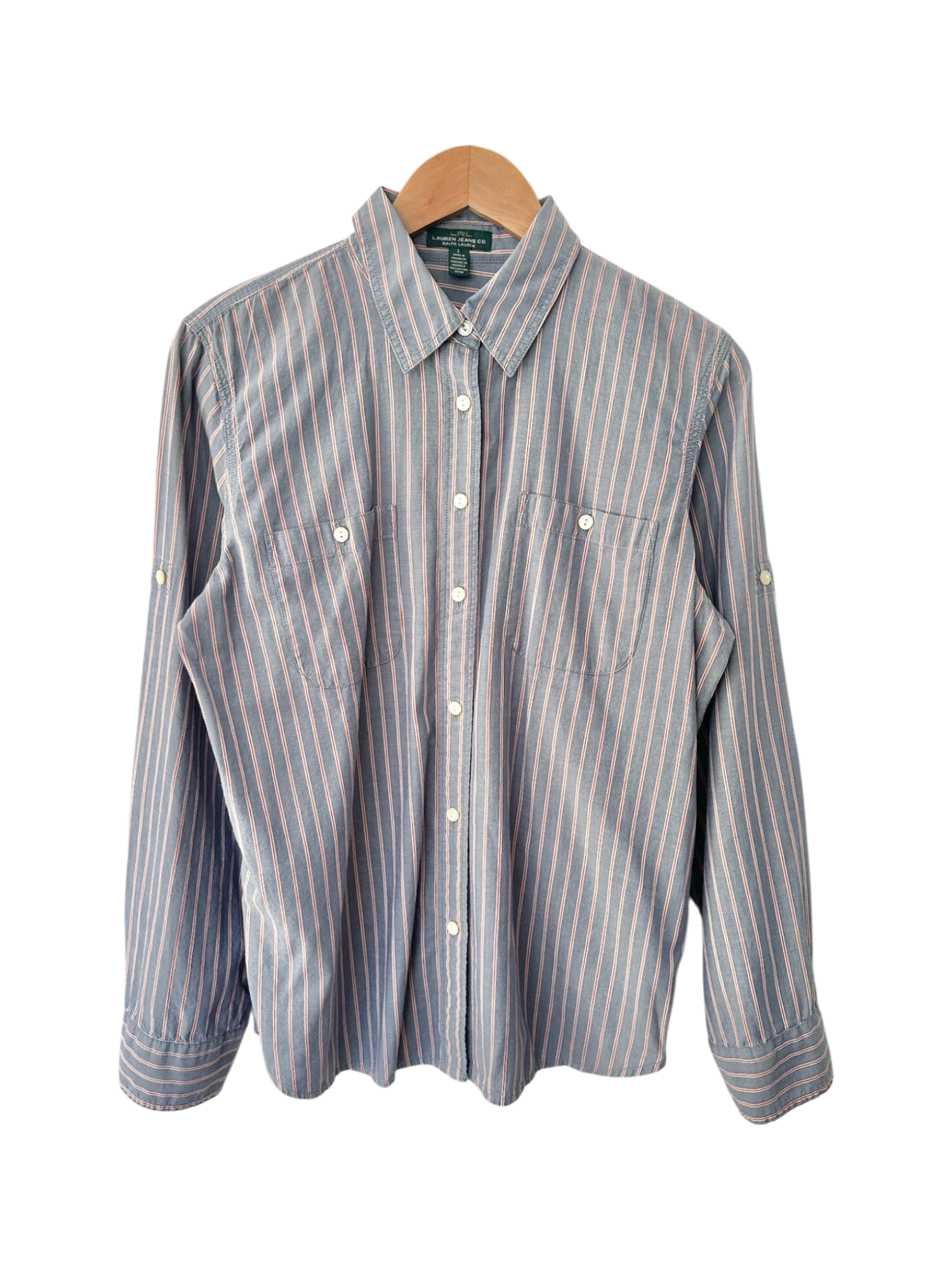 Vintage  Ralph Lauren Bluebell Pinstripe Button-Up Shirt (L)