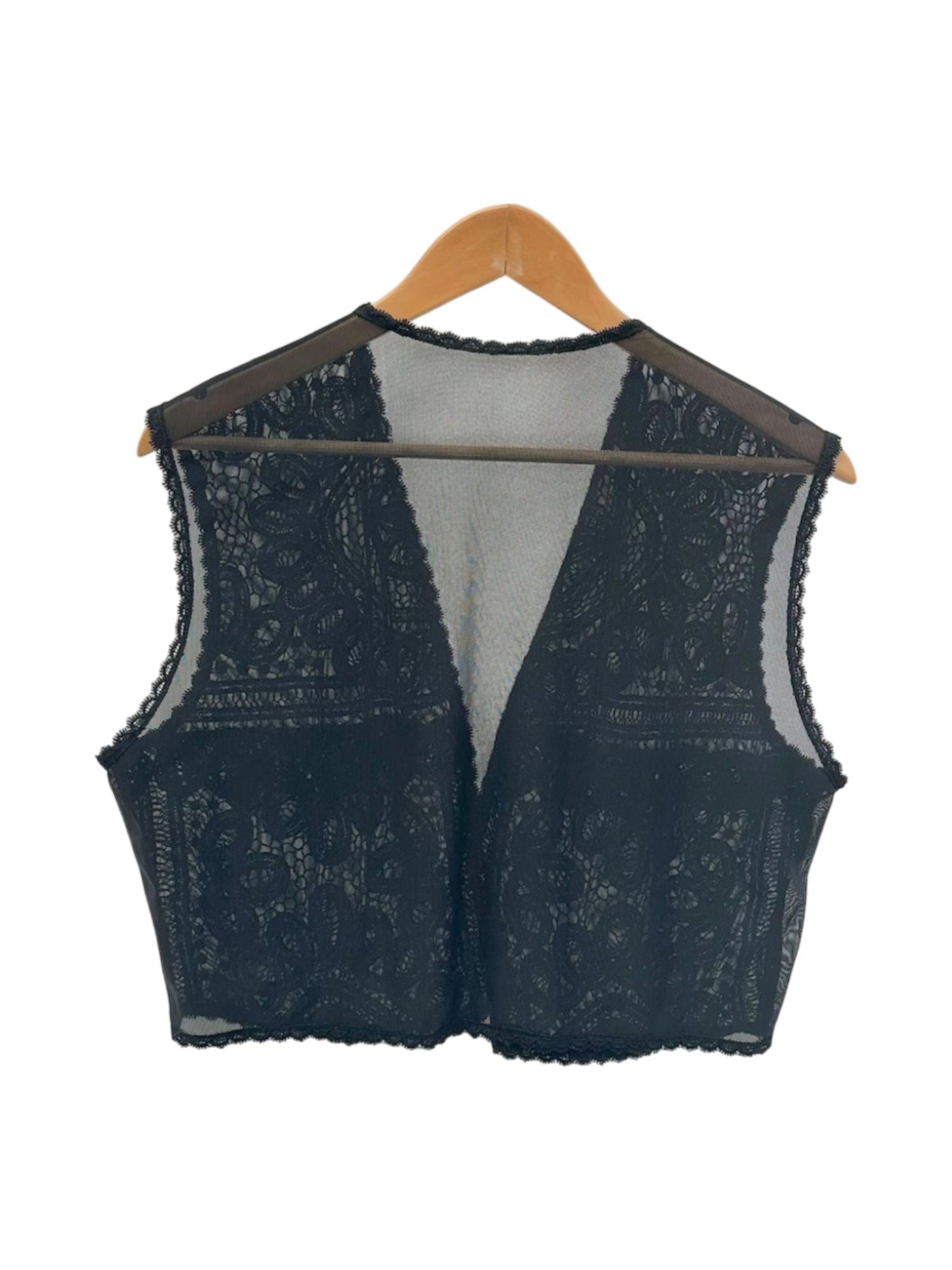 Vintage 90s Retro Lace Semi Sheer Cropped Vest (M)