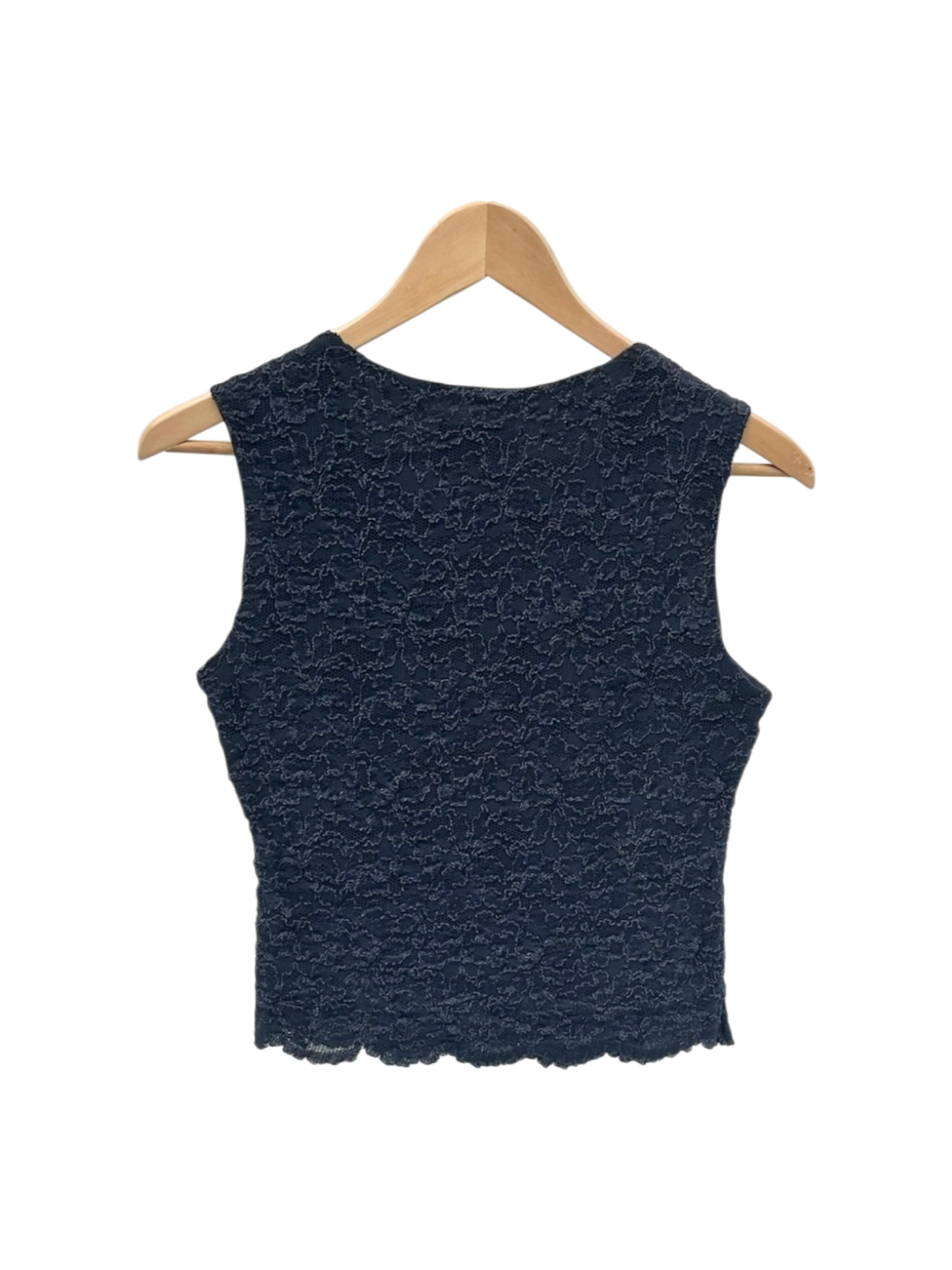 Vintage 90s Dainty Lace Navy High Neck Top (S/M)