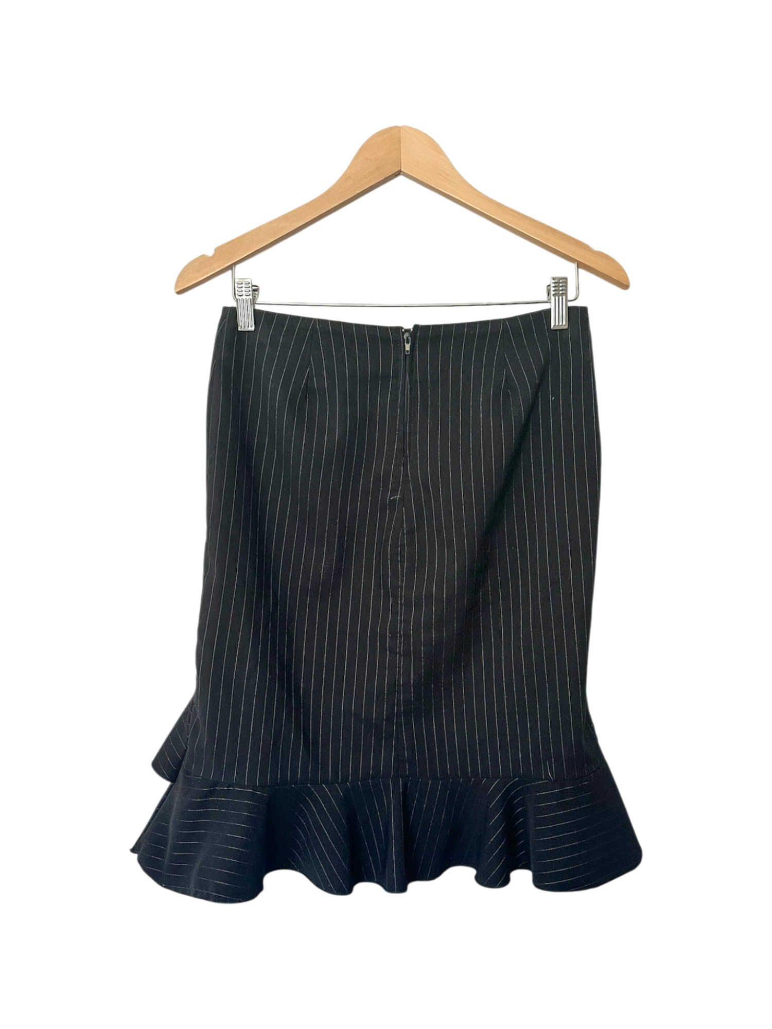 Vintage 90s Black Pinstripe Ruffle Midi Skirt (M)