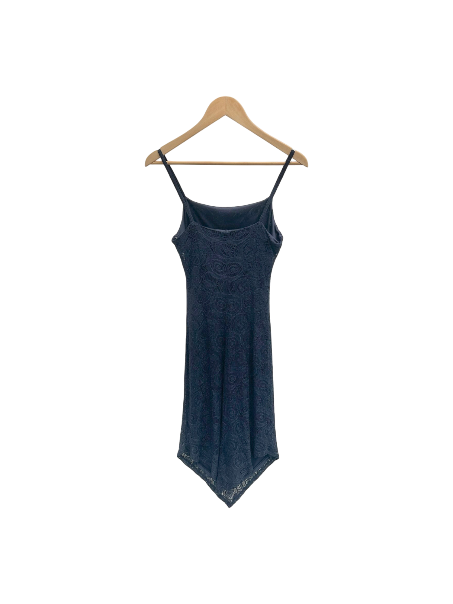 Vintage 90s Navy Asymmetrical Crochet Midi Dress (XS)