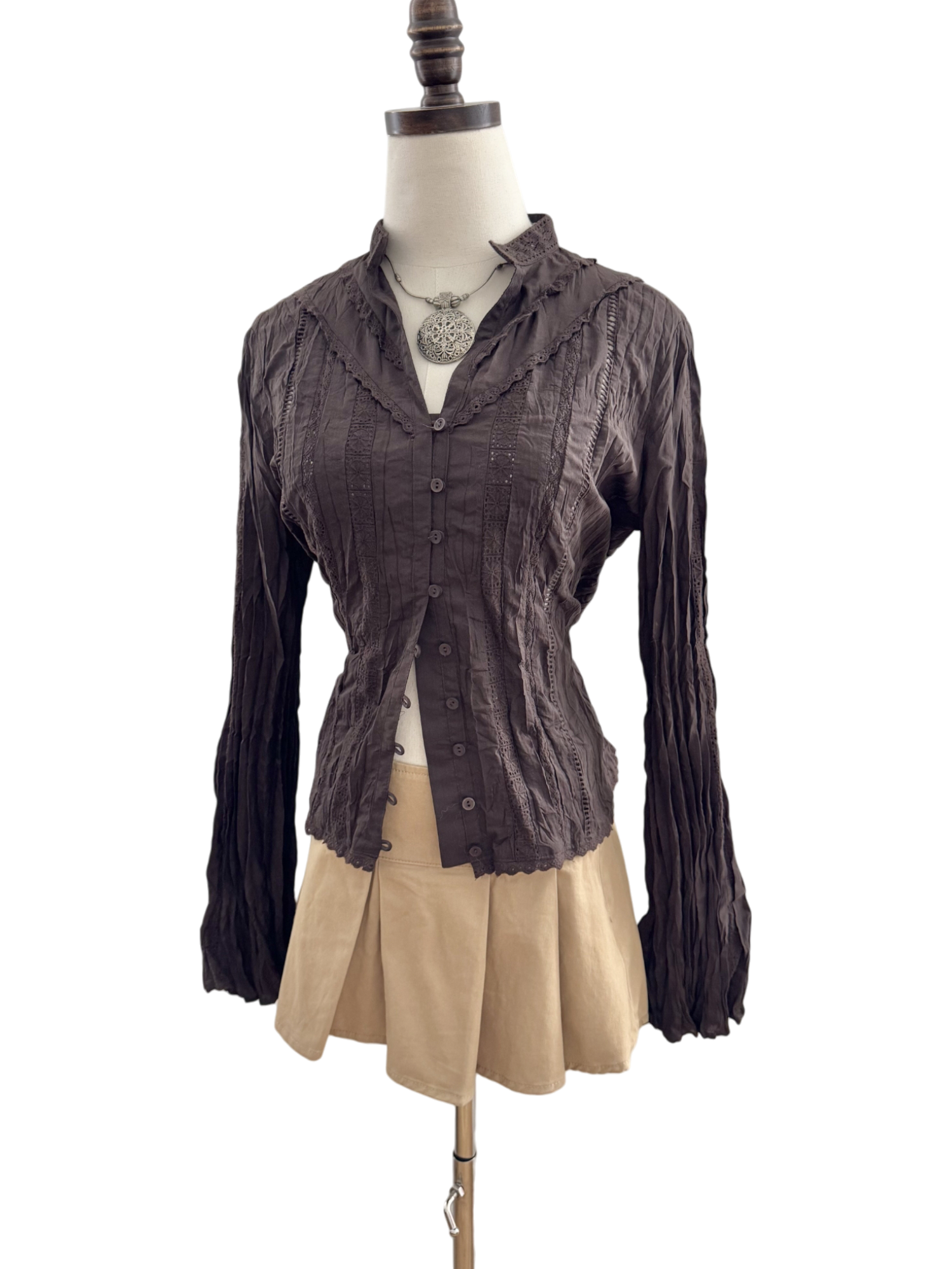 Vintage 90s Crinkle Detailed Blouse (M)