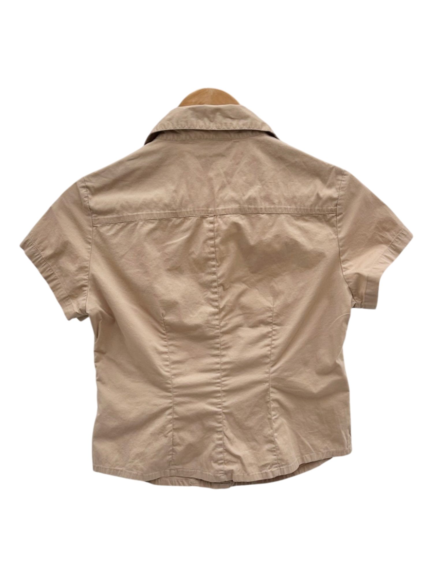 Vintage 90s Tan Fitted Short-Sleeve Button Front Top (M)