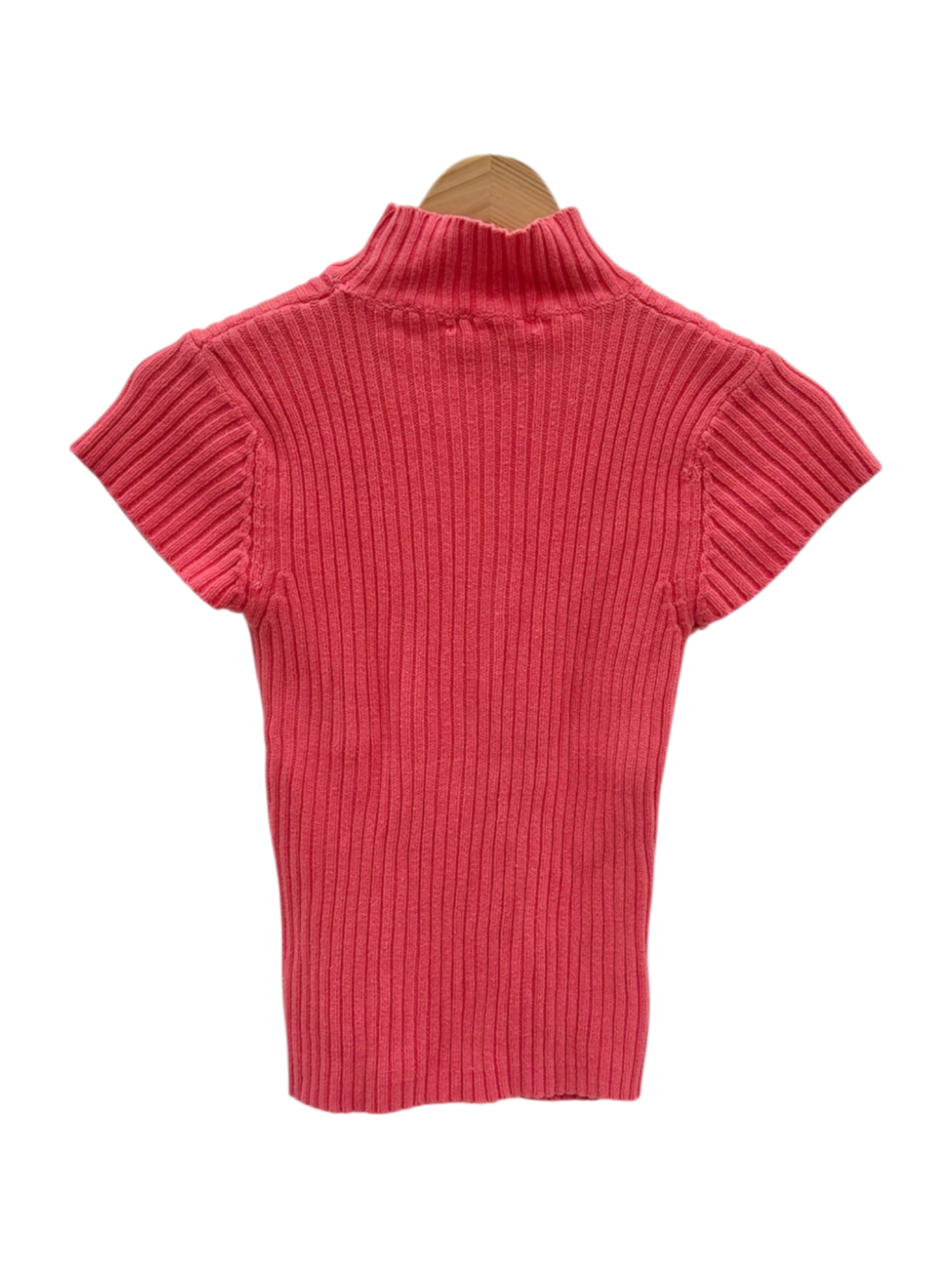 Vintage 90s Retro Coral Ribbed Mockneck Tee (S)