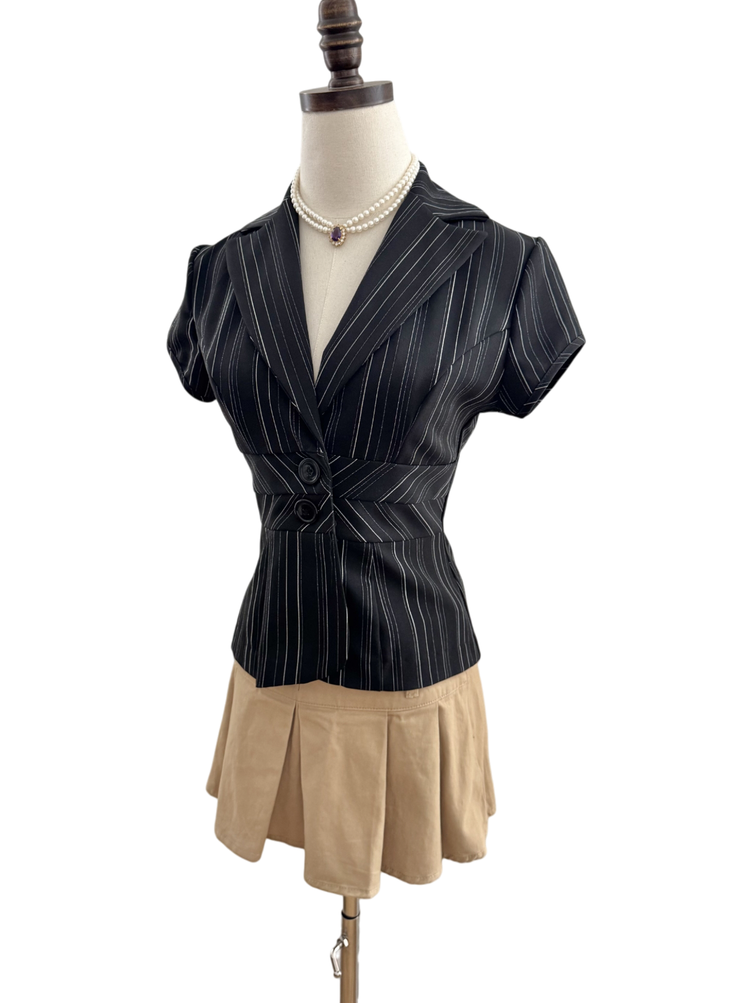 Vintage 90s Pinstriped Twin Suit Top (S)