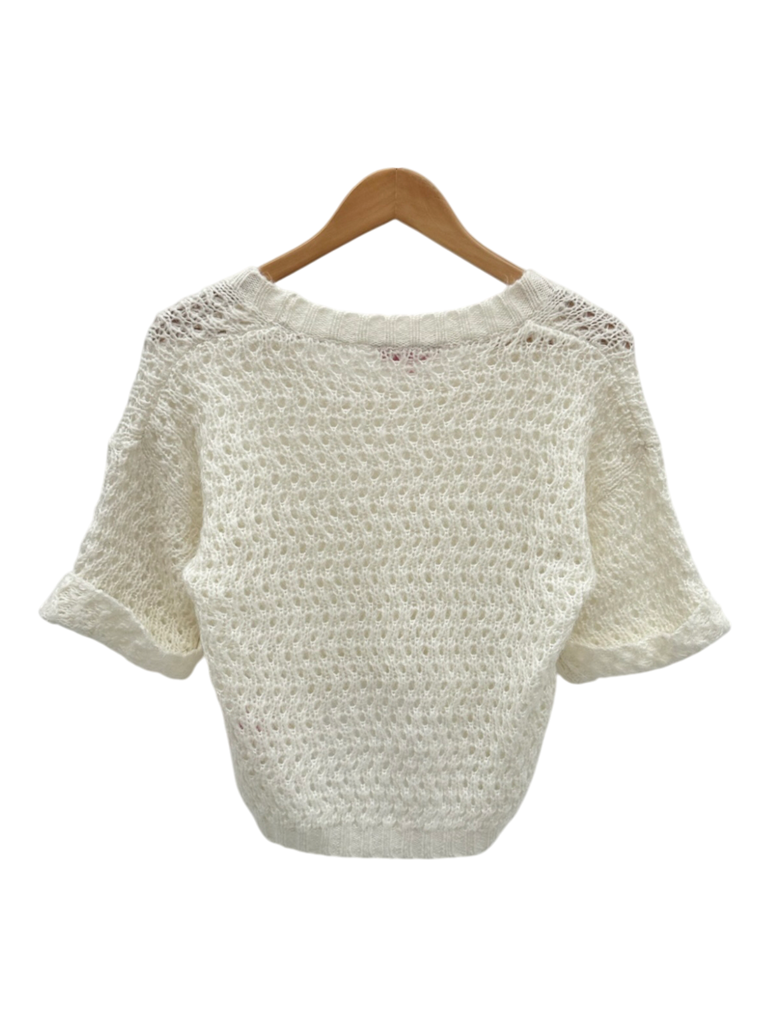 Vintage Cream Chunky Open-Knit Short Sleeve Sweater (M)