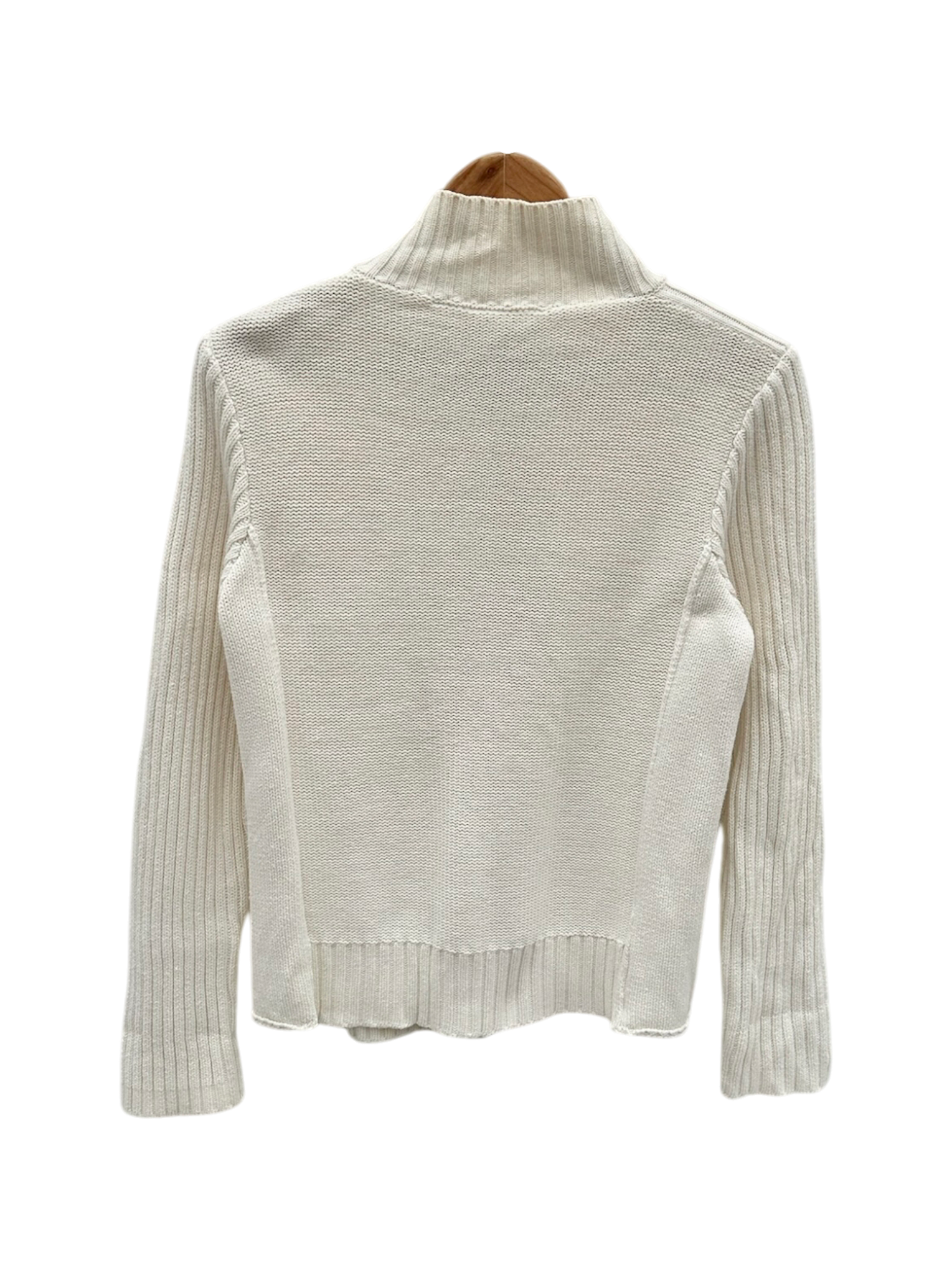 Vintage Y2K Cream Double Zip-Up Ribbed Sweater Jacket (M)