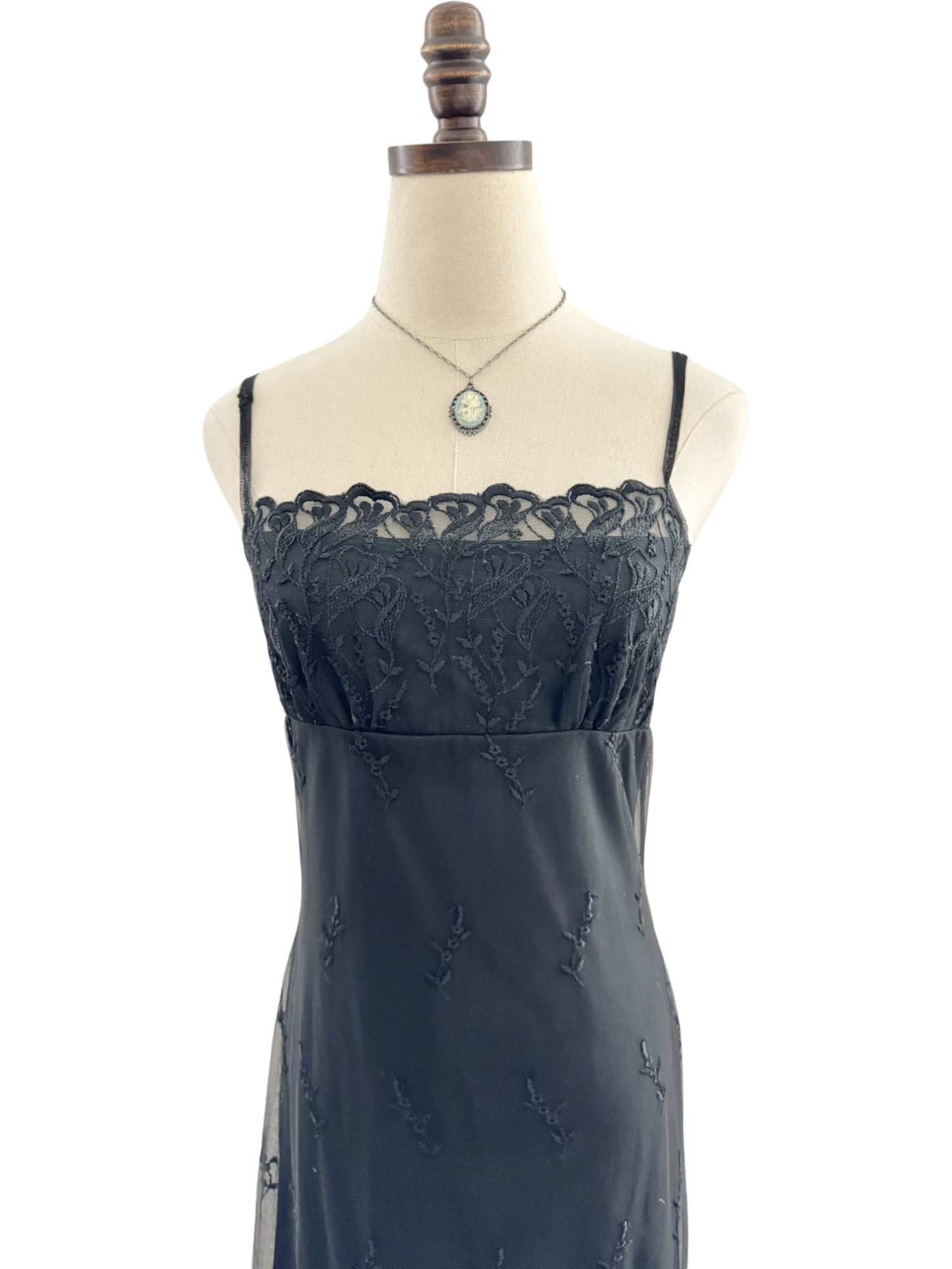 Vintage 90s Lace Overlay Embroidered Maxi Dress (S)