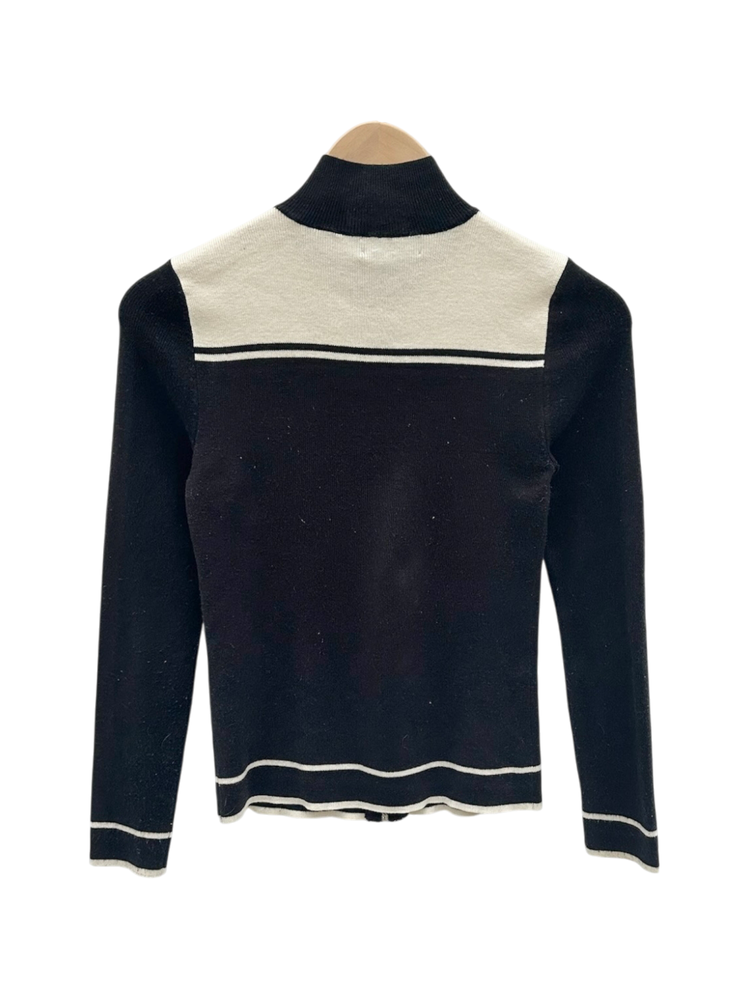 Vintage Y2K Black + Cream Zip-Up Contrast Sweater (S)