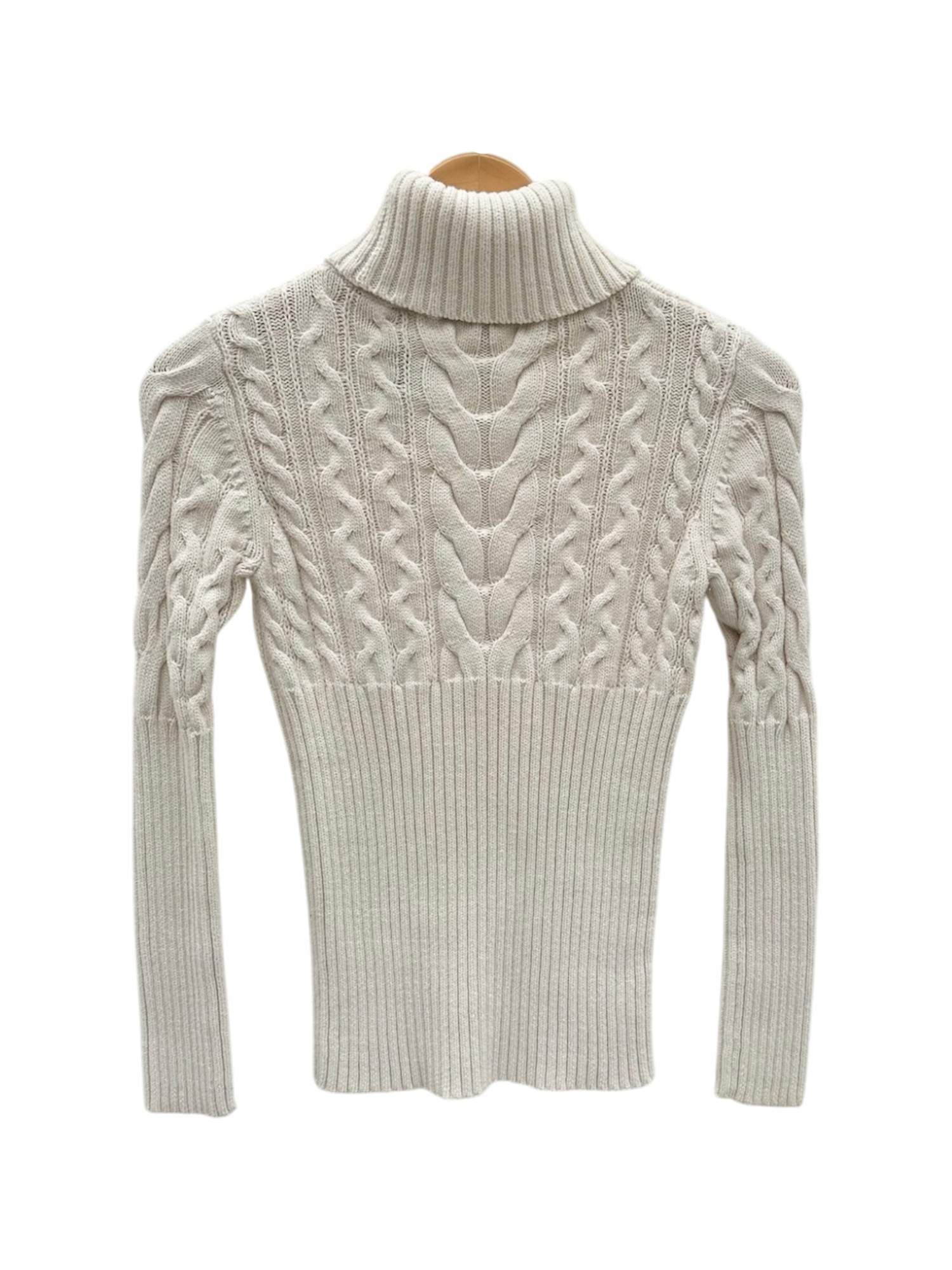 Vintage 90s Cream Cable Knit Turtleneck Sweater (S/M)