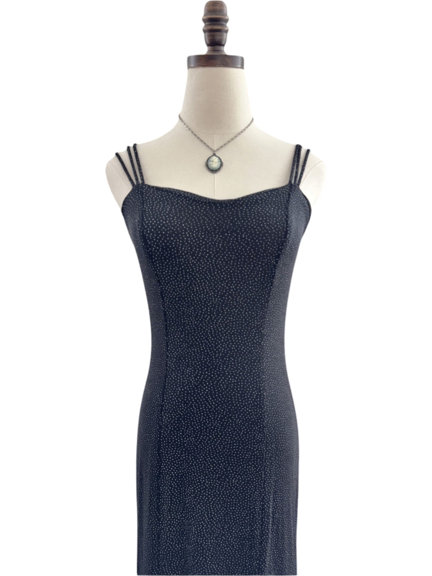 Vintage 90s Triple Strap Dotted Maxi Slip Dress (M)