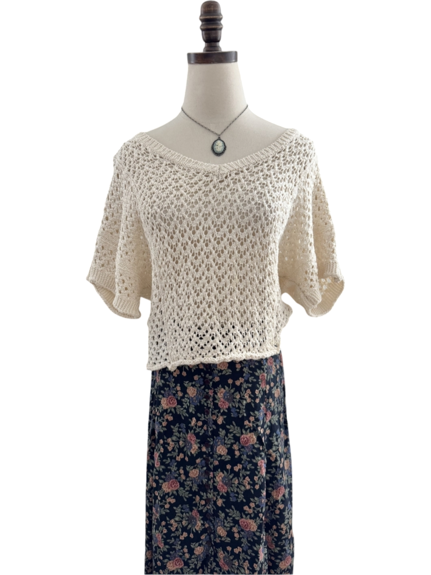 Vintage Oatmeal Mesh Knit Top (S/M)