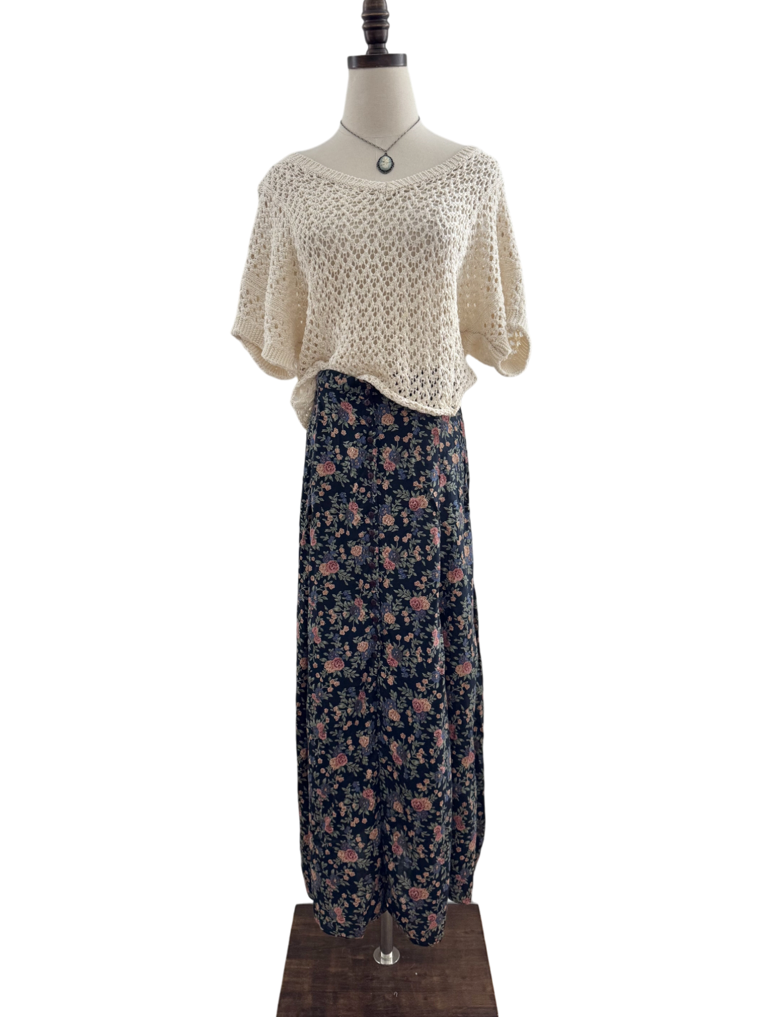 Vintage Oatmeal Mesh Knit Top (S/M)