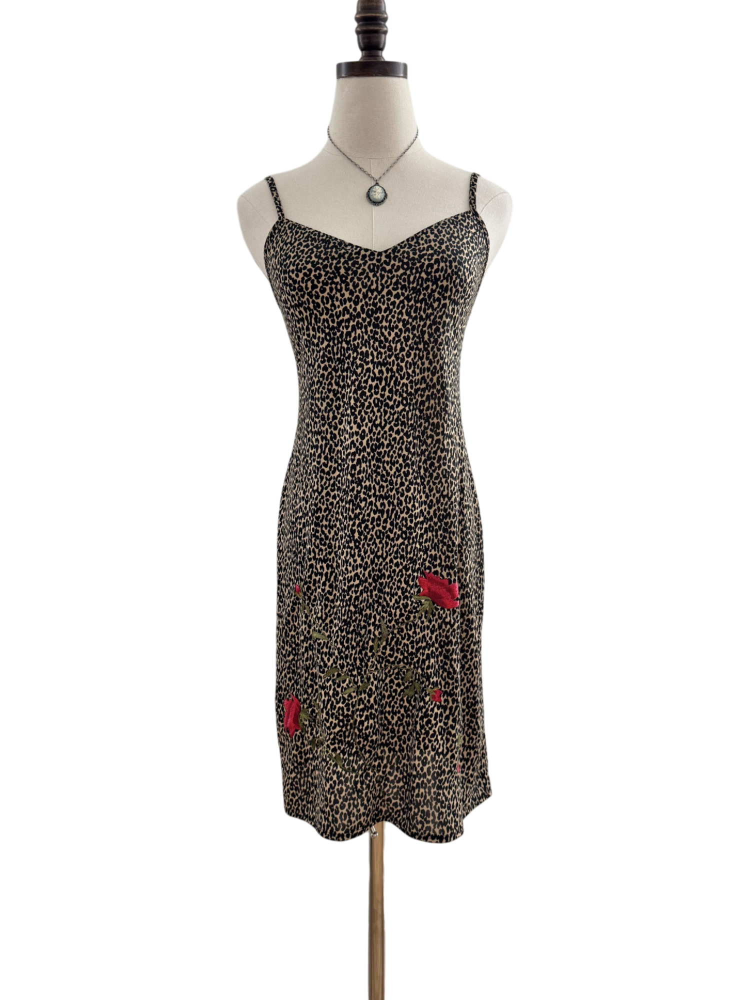 Vintage 90s Floral Beaded Cheetah Mini Slip (XS/S)