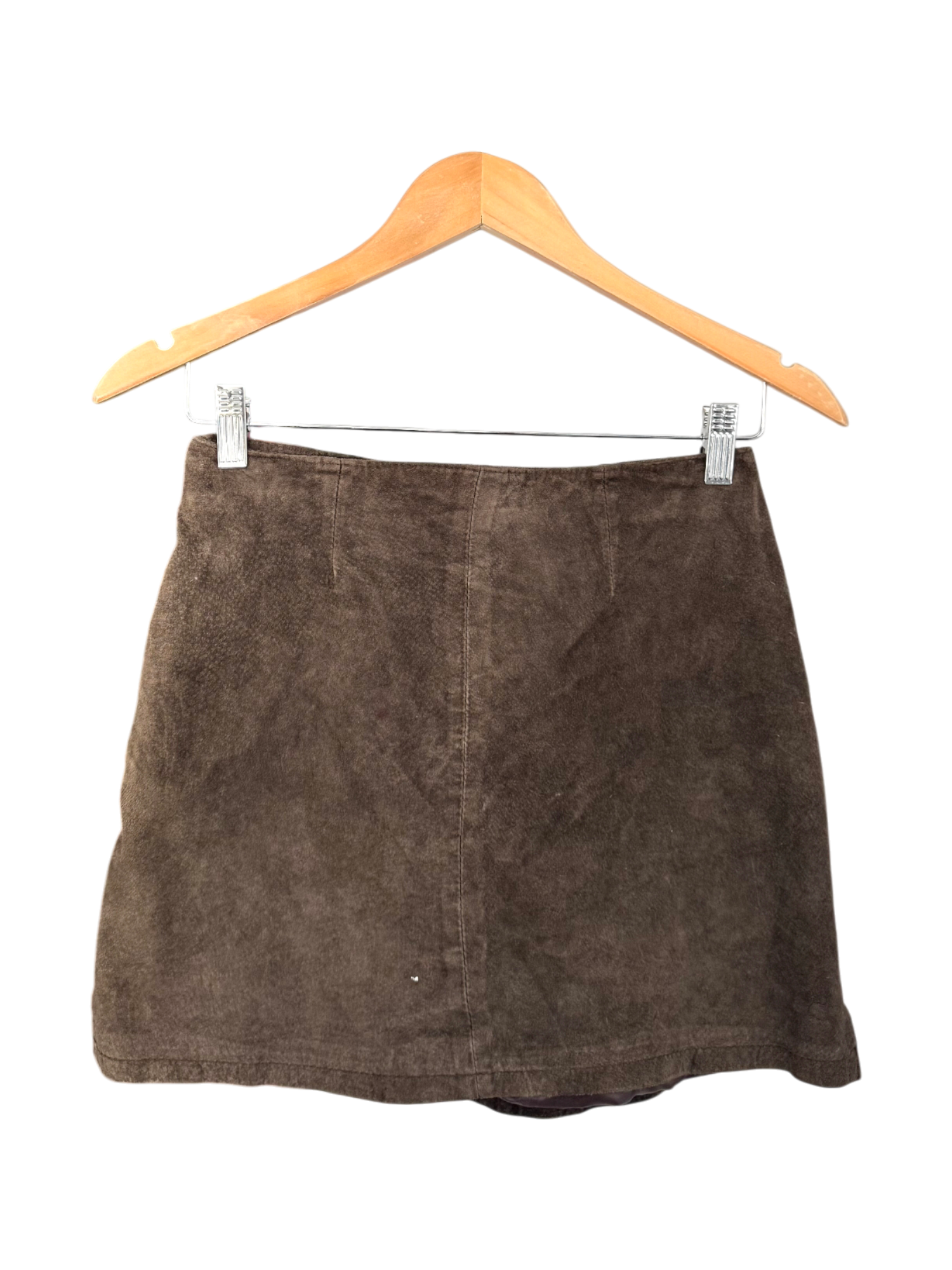 Vintage 90s Chocolate Leather Belted Mini Skirt (XS/S)