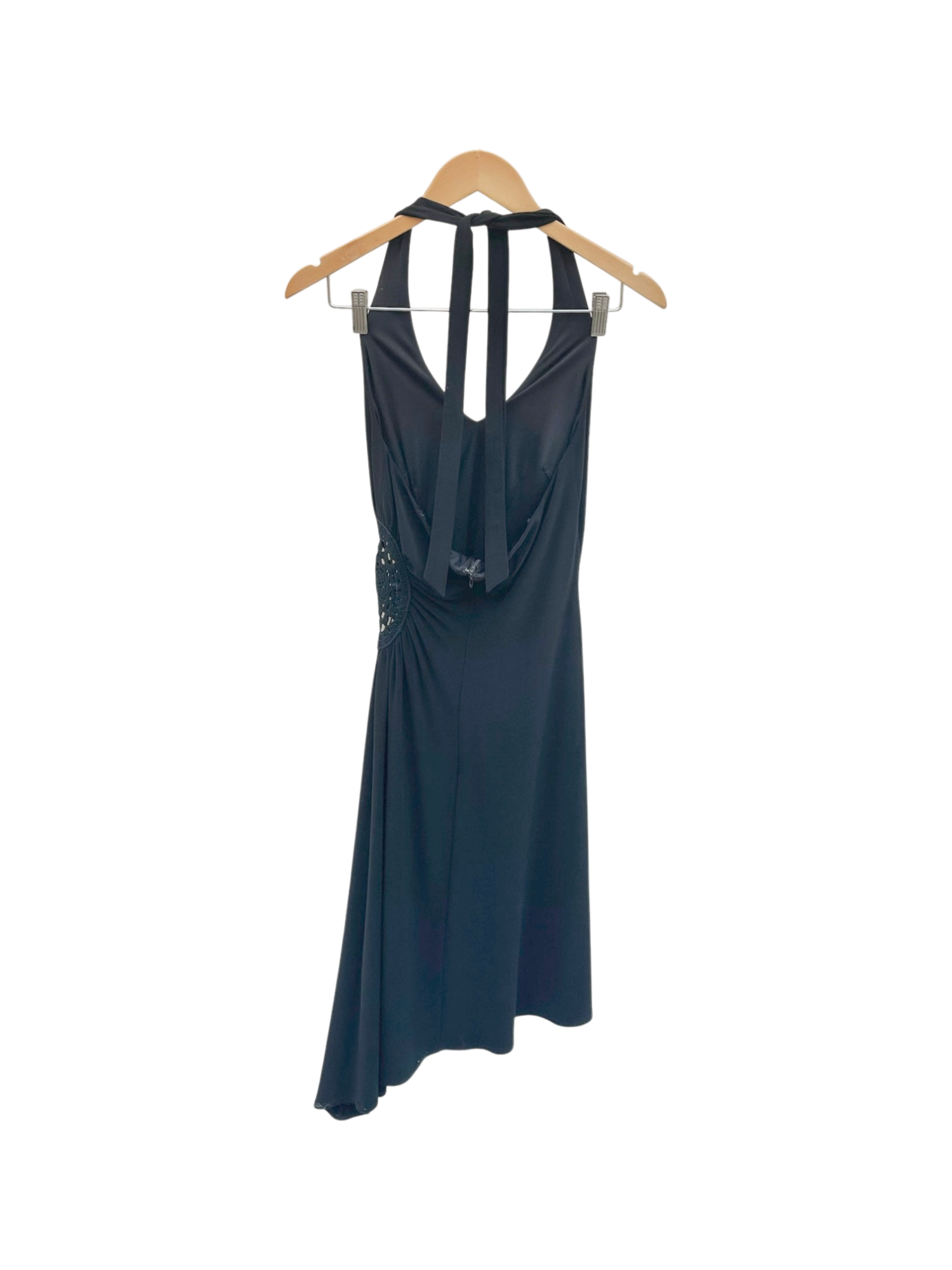 Vintage 90s Asymmetrical Crochet Cutout Halter Dress (S)