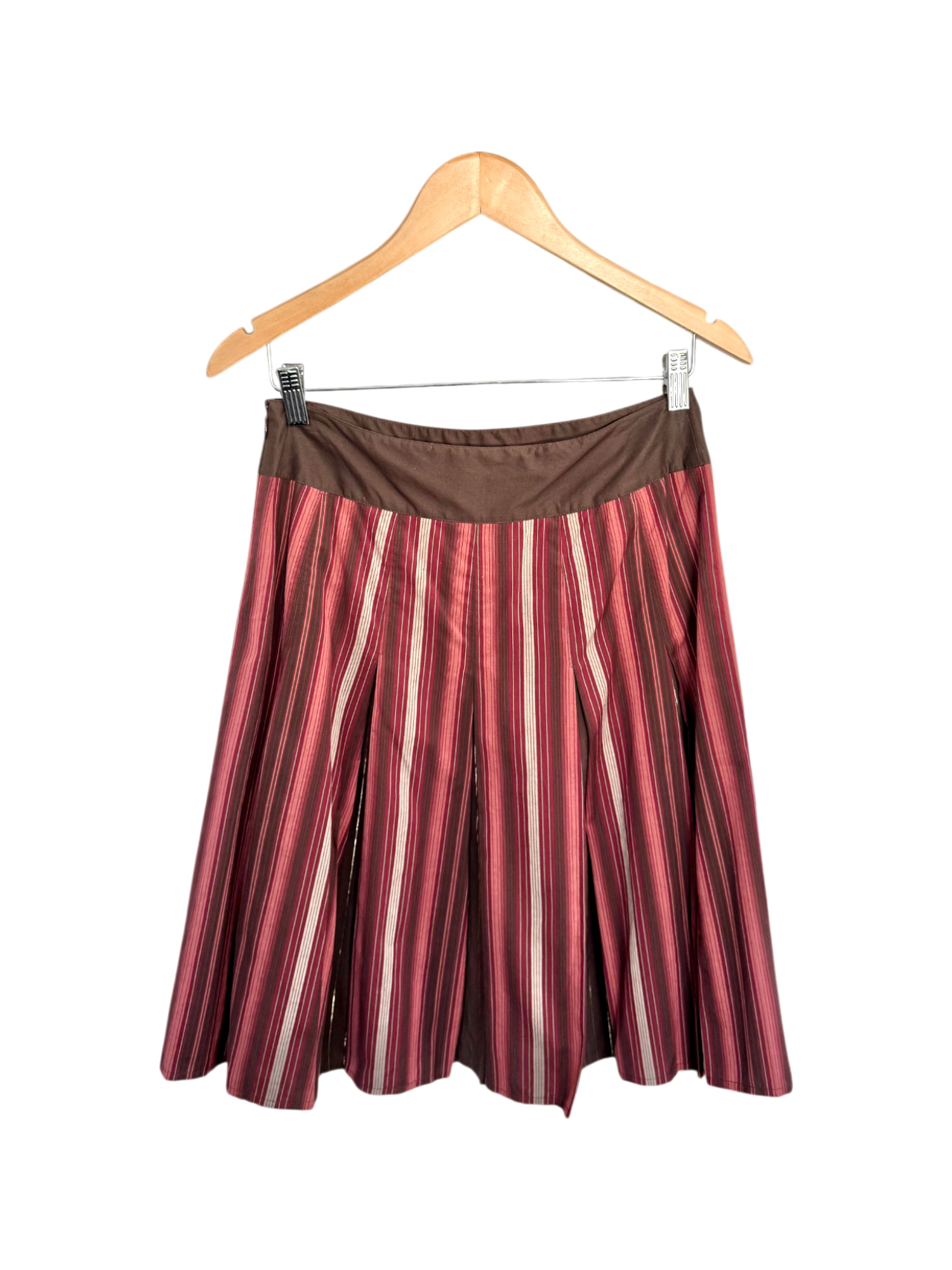 Vintage Y2K Burgundy Stripe Pleated Midi Skirt (S/M)