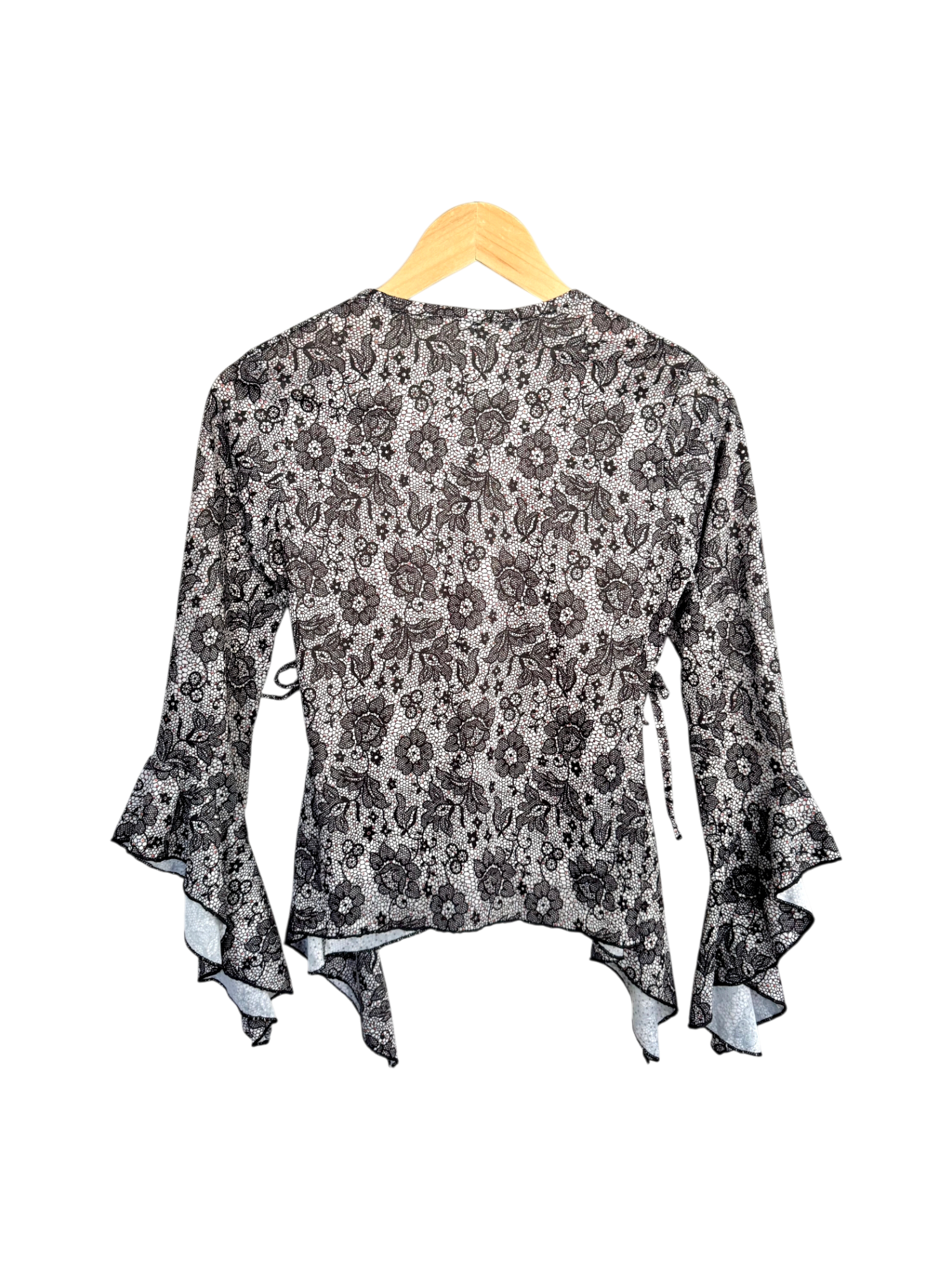 Vintage 90s Black & Ivory Beaded Bell Sleeve Blouse (S/M)
