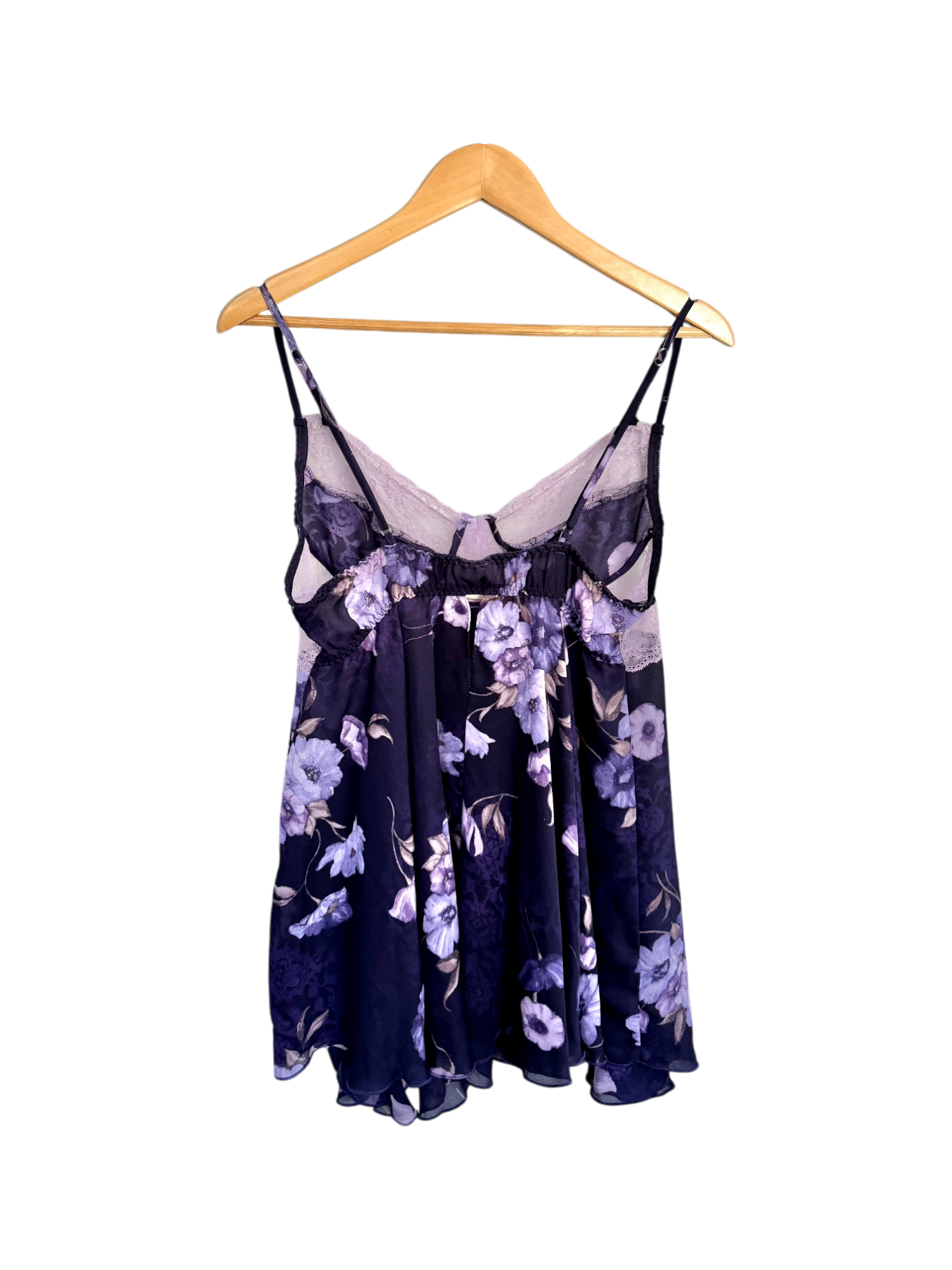 Vintage 90s Navy & Lilac Floral Babydoll Top (L)