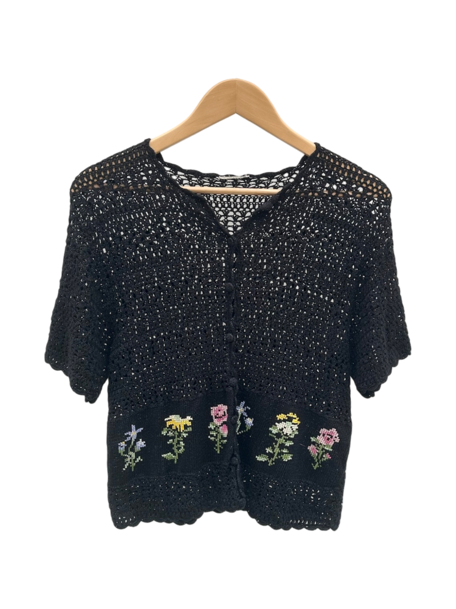 Vintage 90s Floral Crochet Short Sleeve (M)