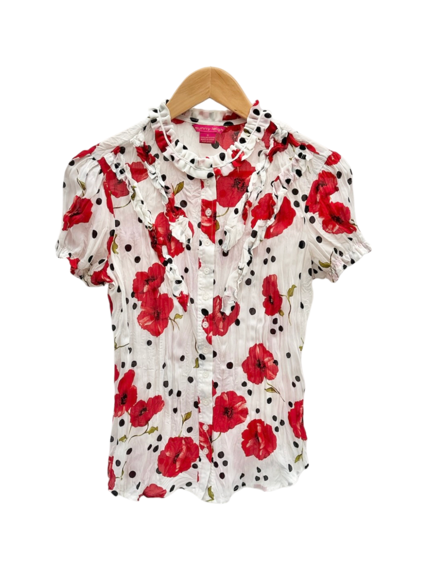 Vintage 90s Dotted Floral Crinkle Blouse (S)