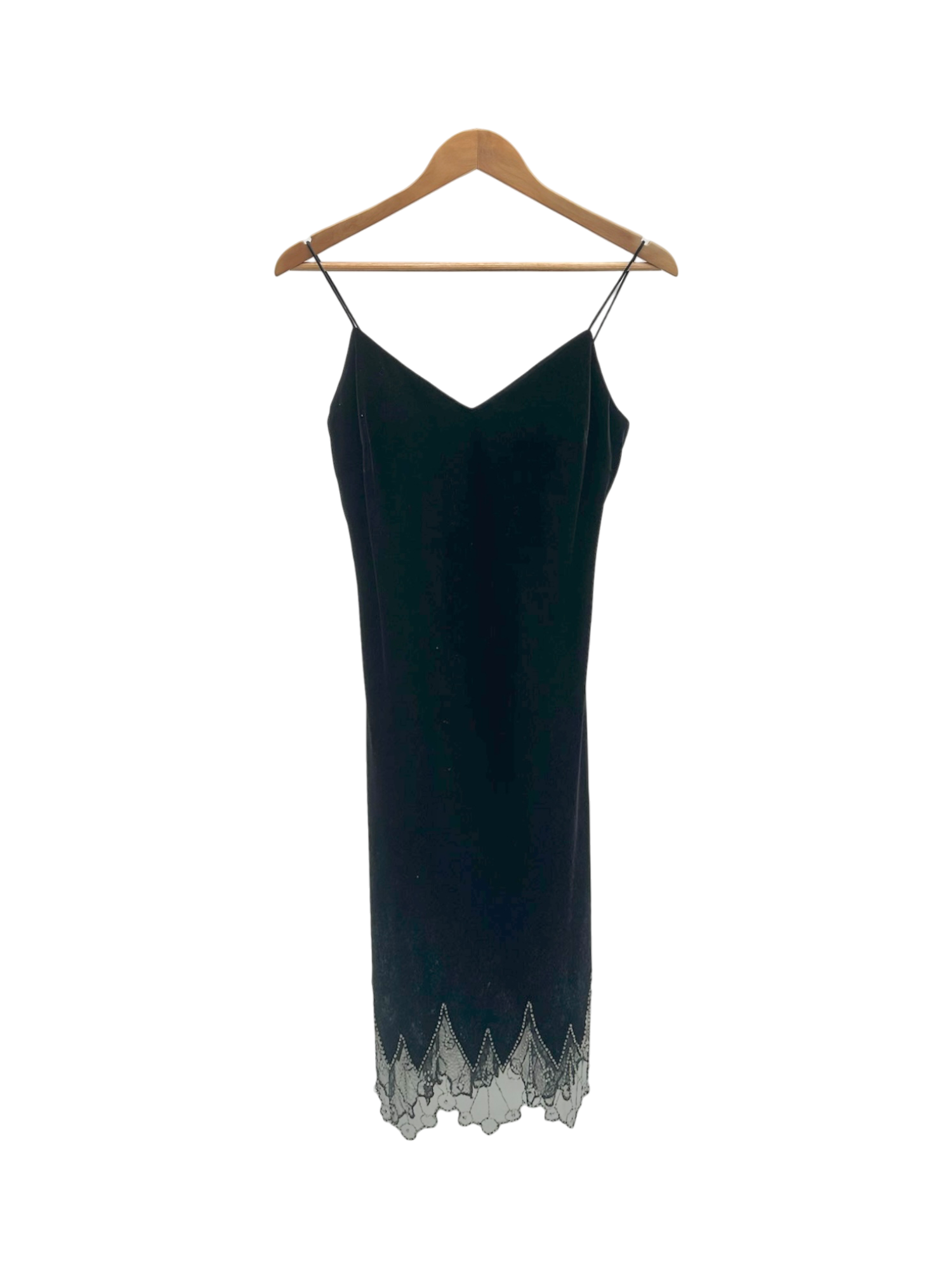 Vintage 90s Sheer Lace Trim Midi Dress (M)