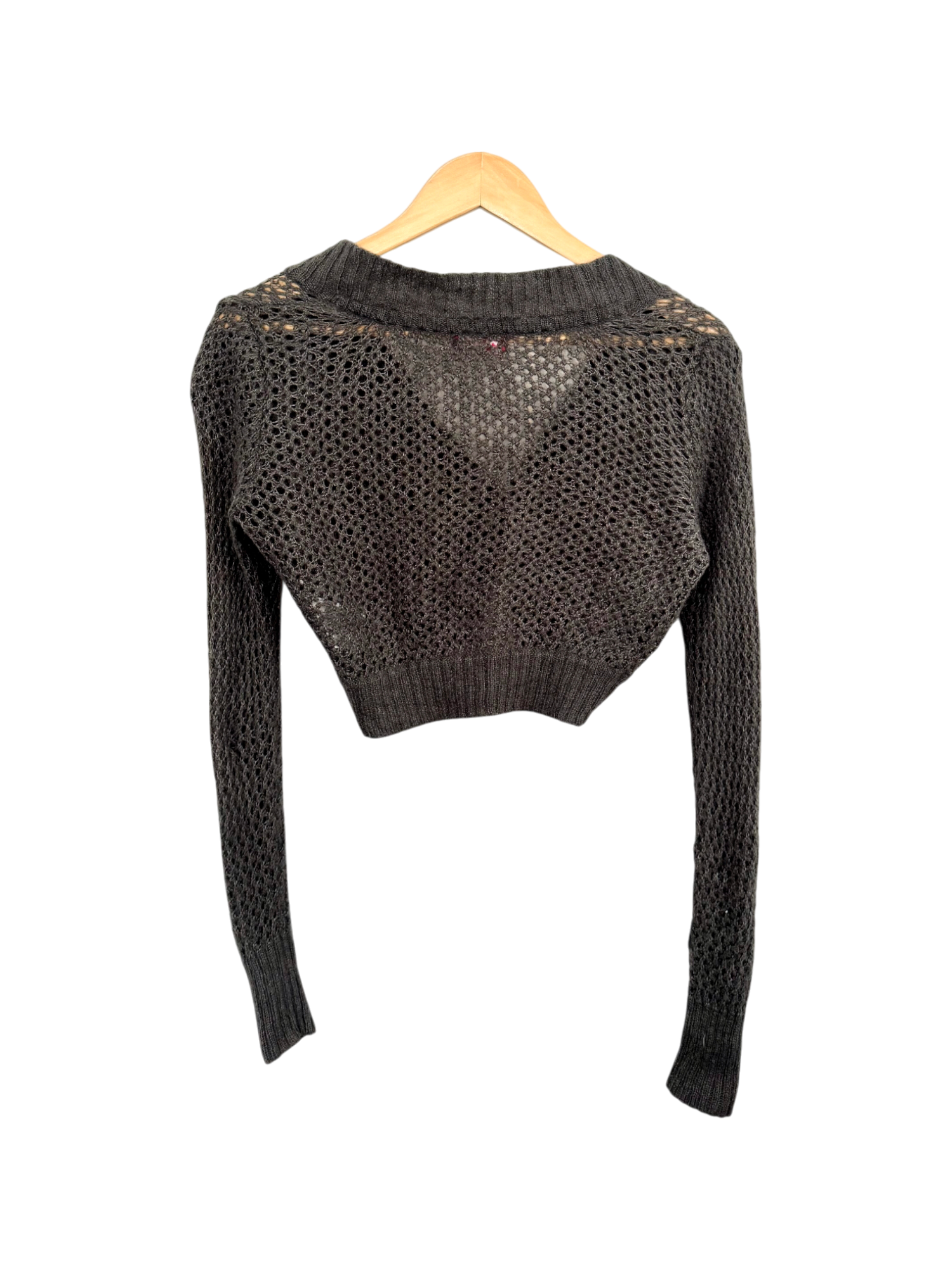 Vintage Y2K Charcoal Open Knit Cropped Cardigan  (S)