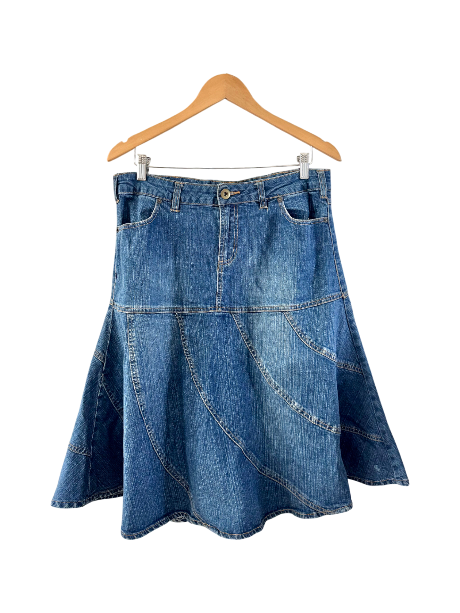 Vintage 90s Panel Denim Midi Skirt (M/L)
