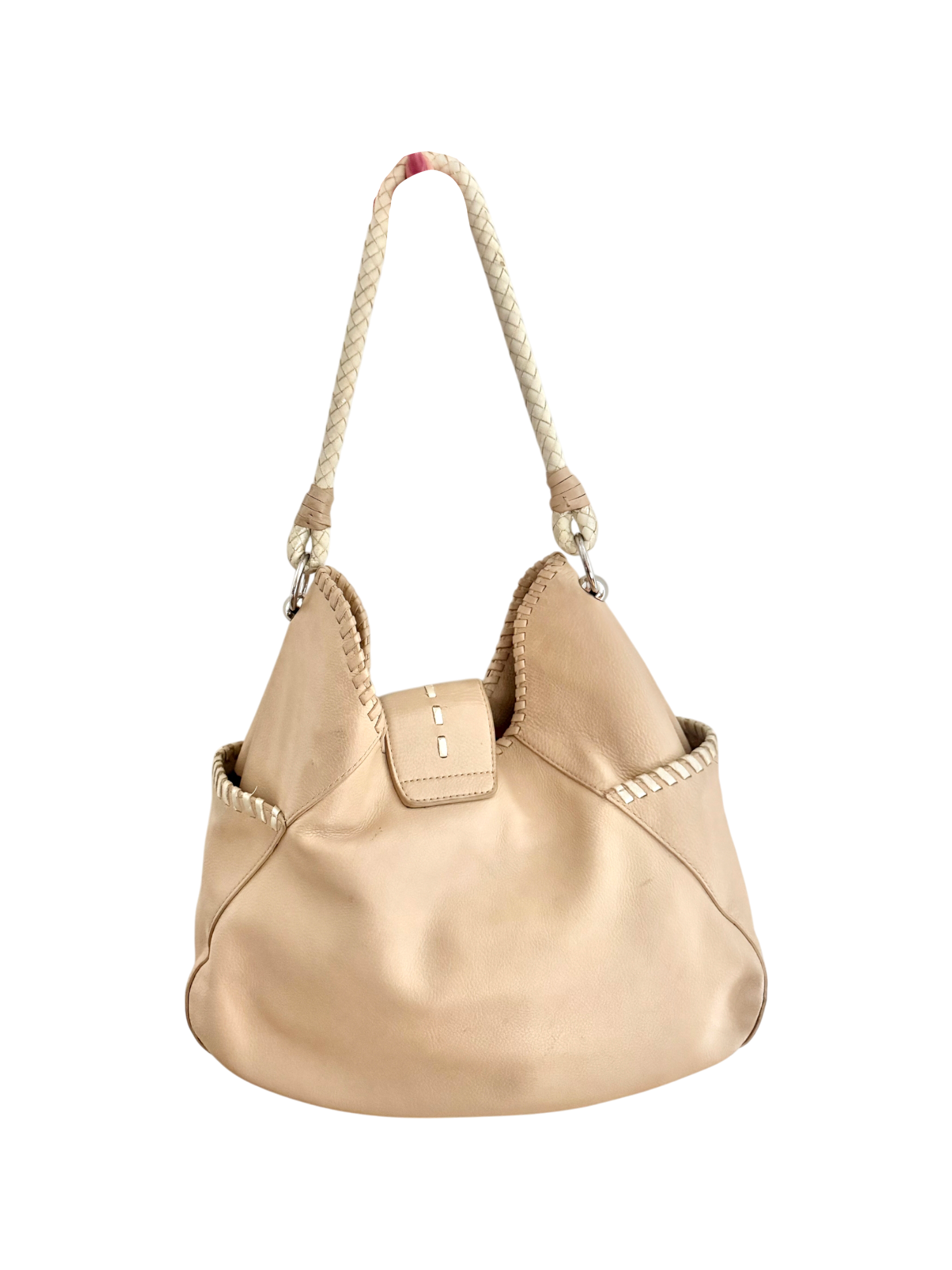 Vintage Y2K Soft Beige Leather Ring Hobo Bag