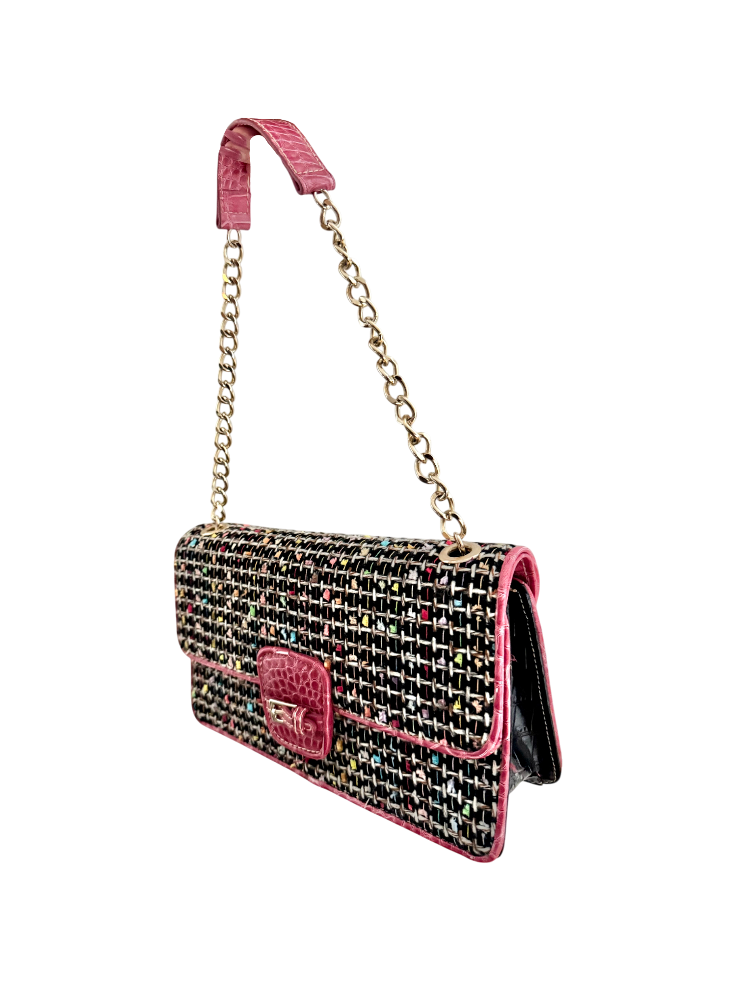 Vintage Tweed Chain Strap Statement Shoulder Bag