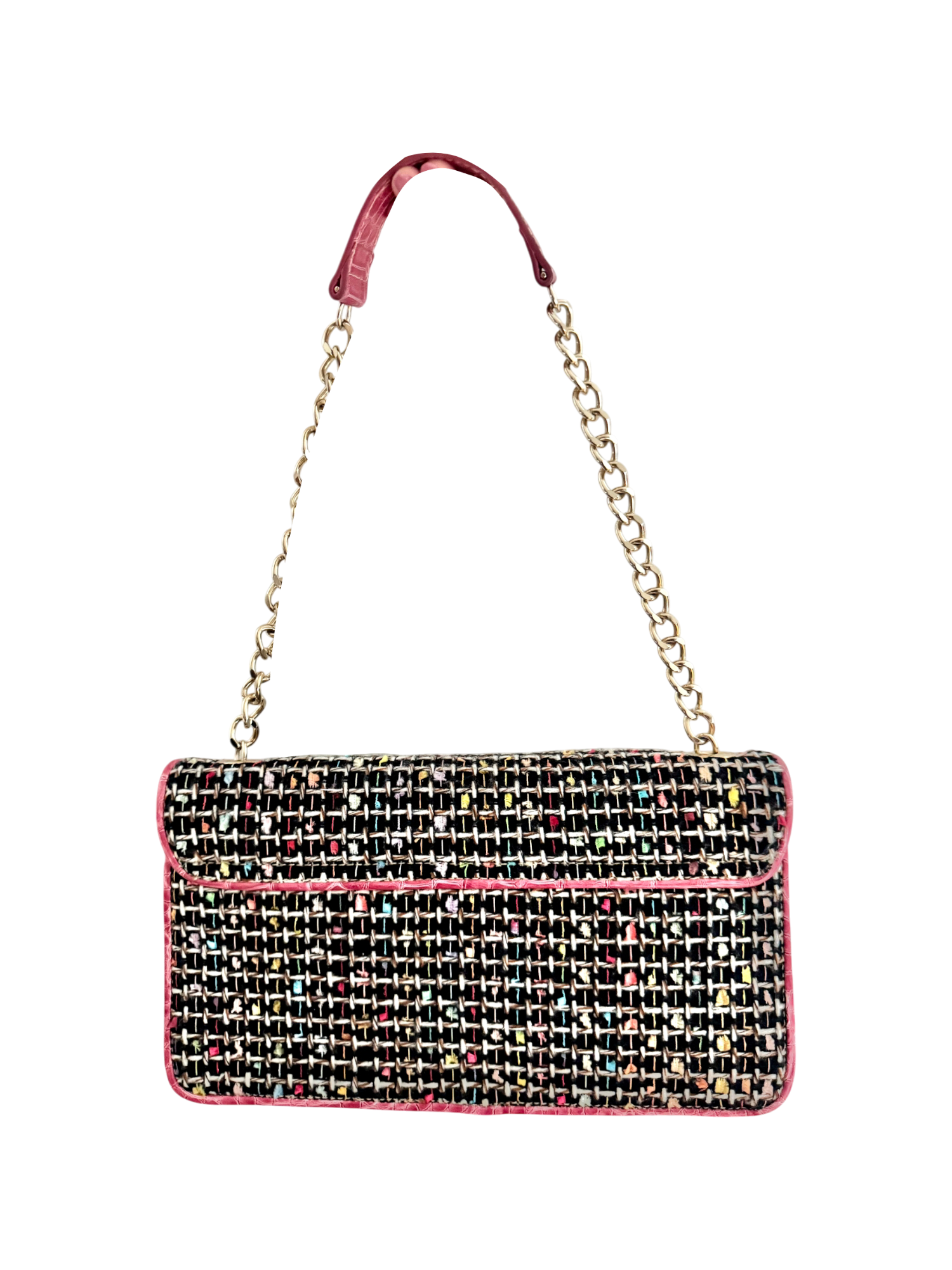 Vintage Tweed Chain Strap Statement Shoulder Bag