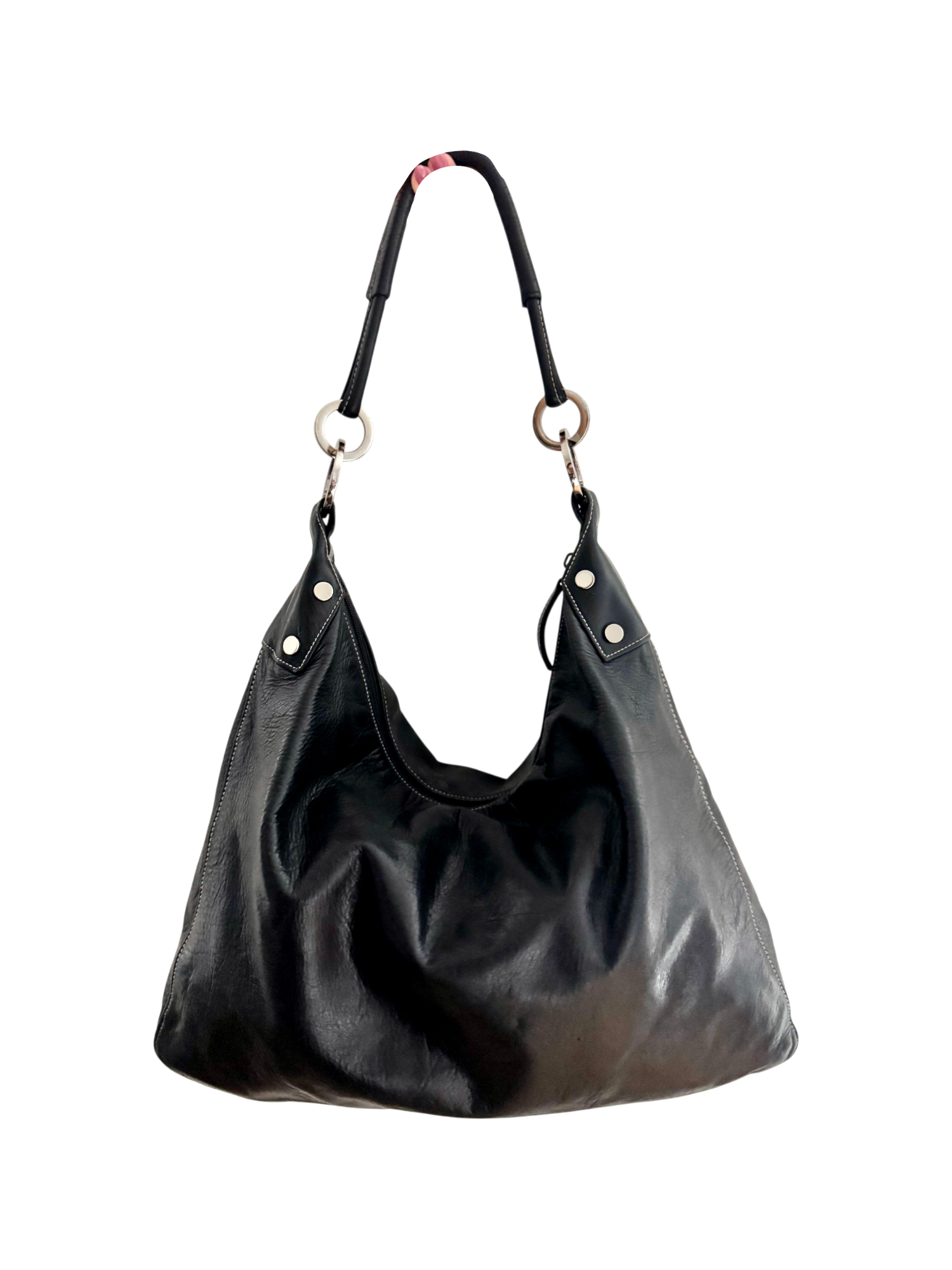 Vintage Y2K Slouchy Black Leather Hobo Bag