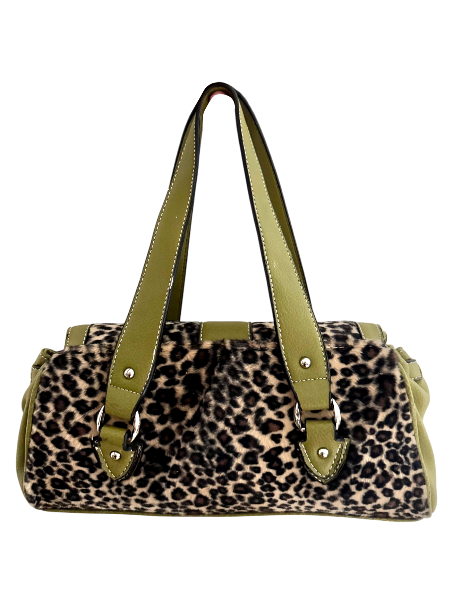 Structured Olive & Leopard Top-Handle Bag