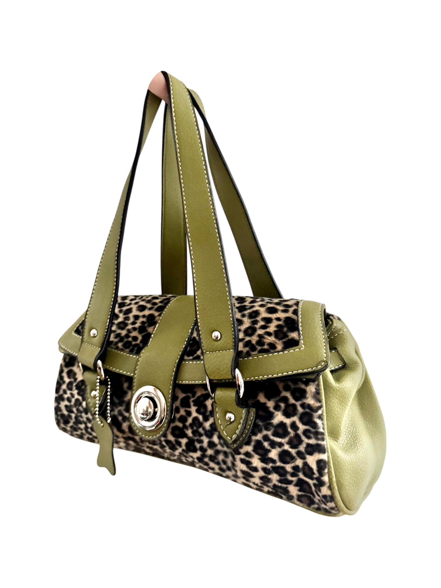 Structured Olive & Leopard Top-Handle Bag