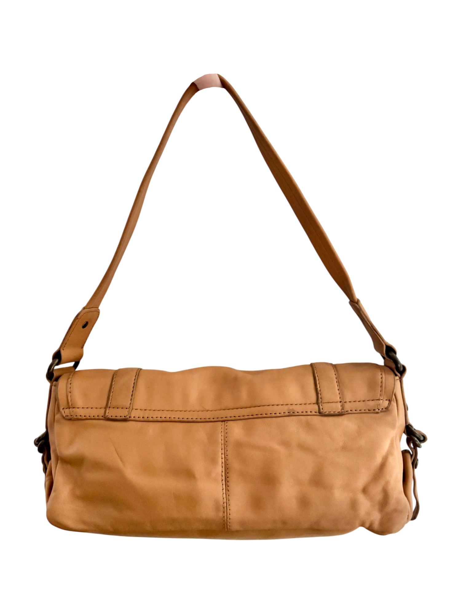 Vintage 90s Tan Leather Buckle Shoulder Purse