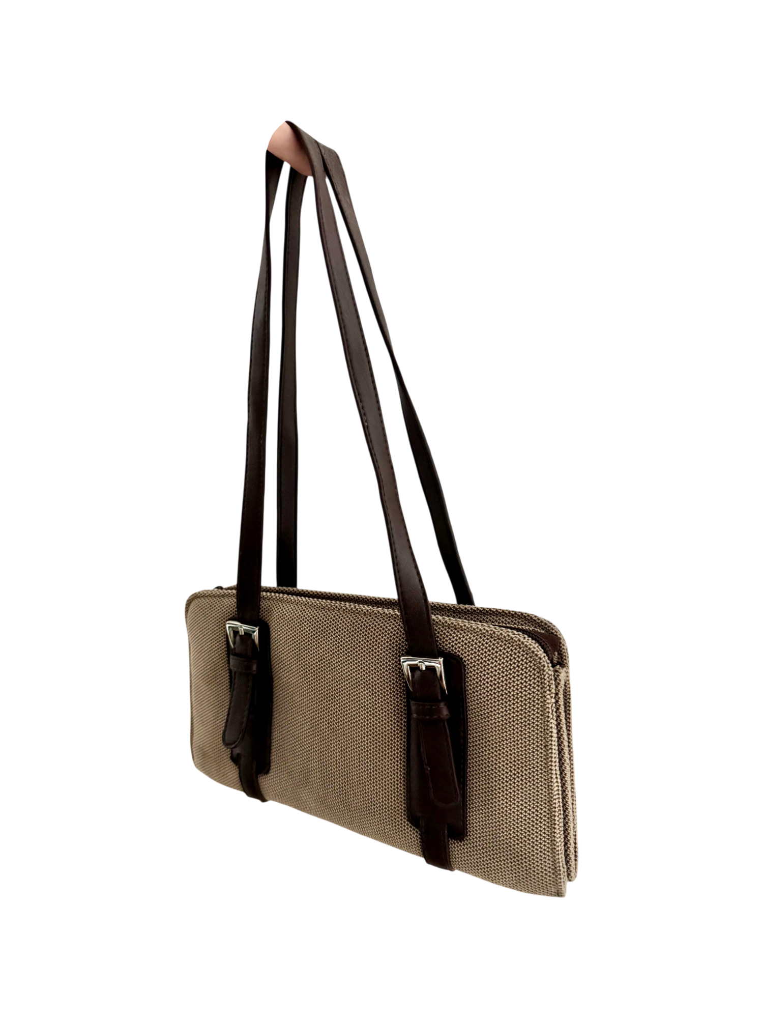 Vintage 90s Structured Canvas  Shoulder Bag