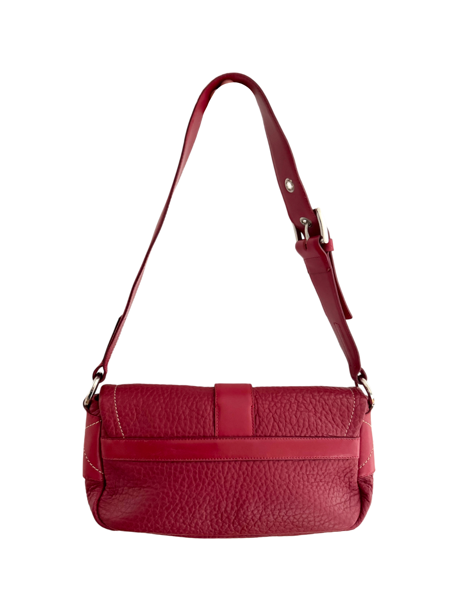 Vintage Cherry Pebbled Leather Buckle Shoulder Bag
