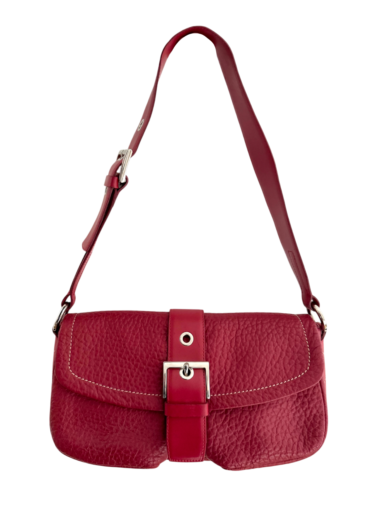 Vintage Cherry Pebbled Leather Buckle Shoulder Bag