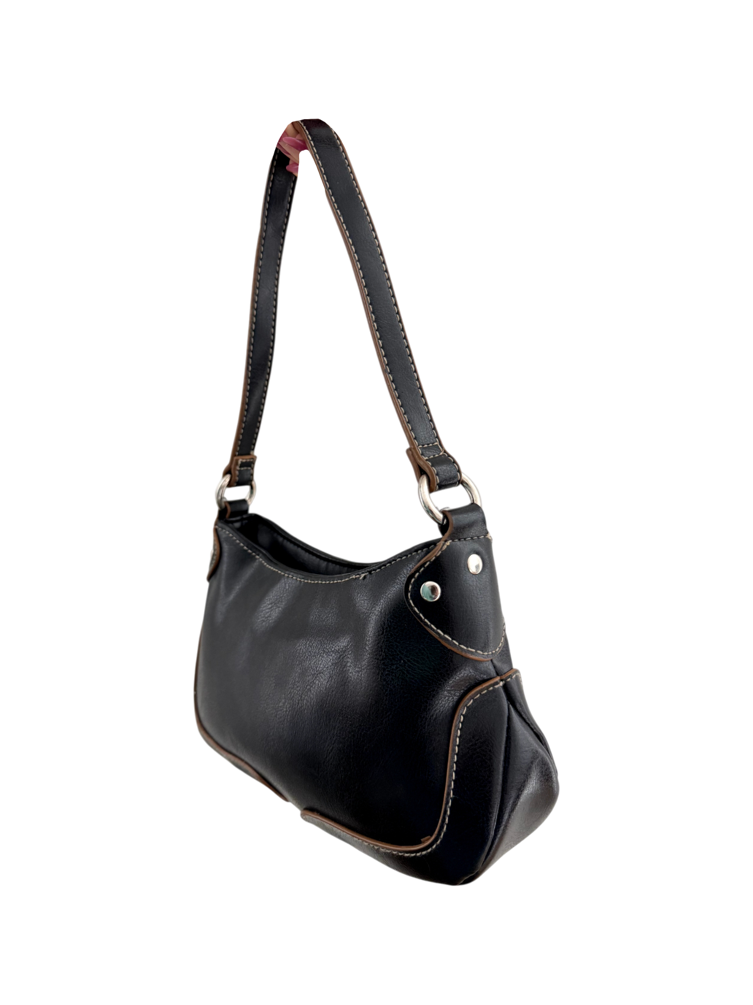 Vintage Classic Black Shoulder Bag w/ Contrast Trim