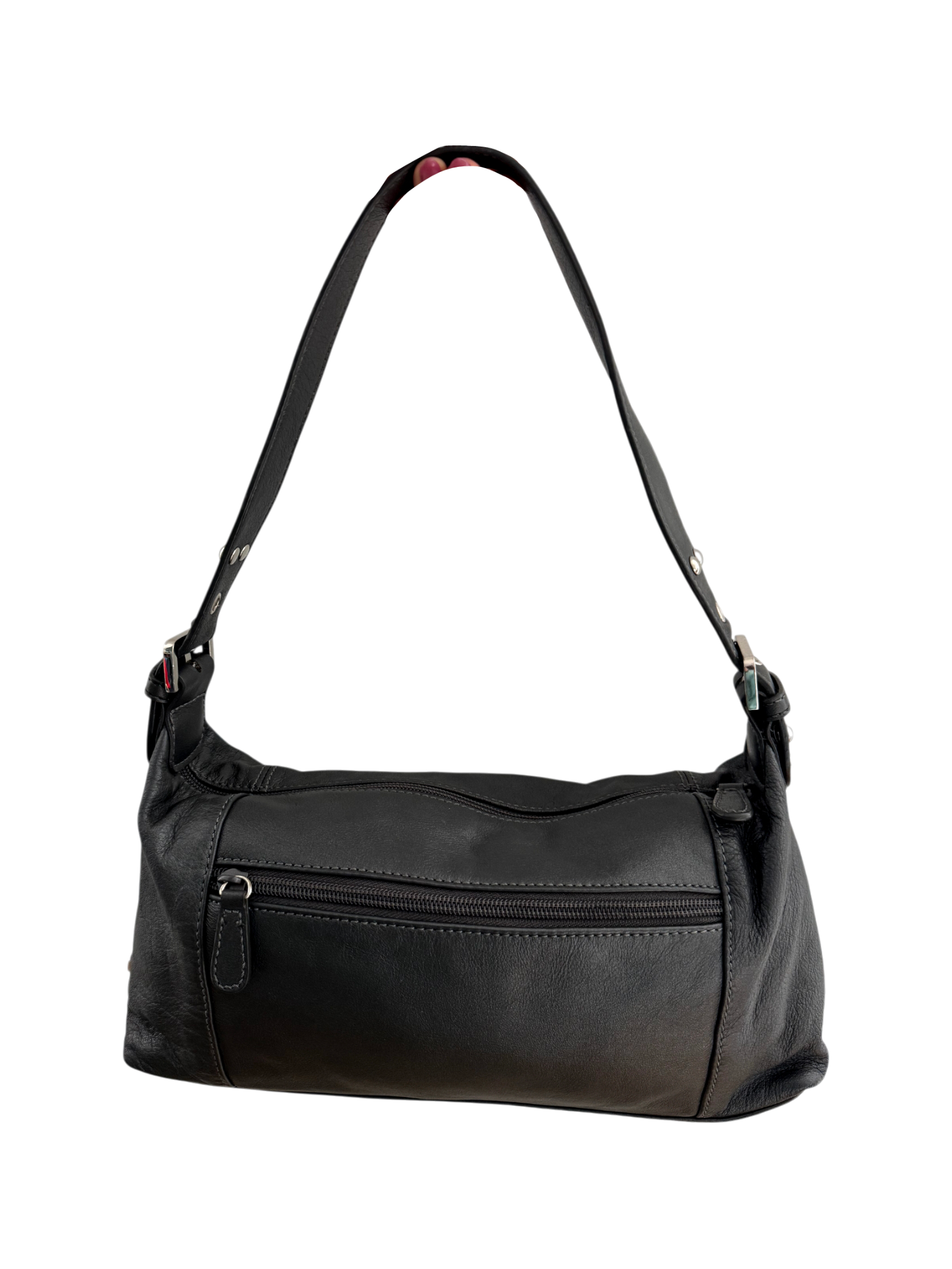 Vintage Italian Dark Grey Leather Shoulder Bag