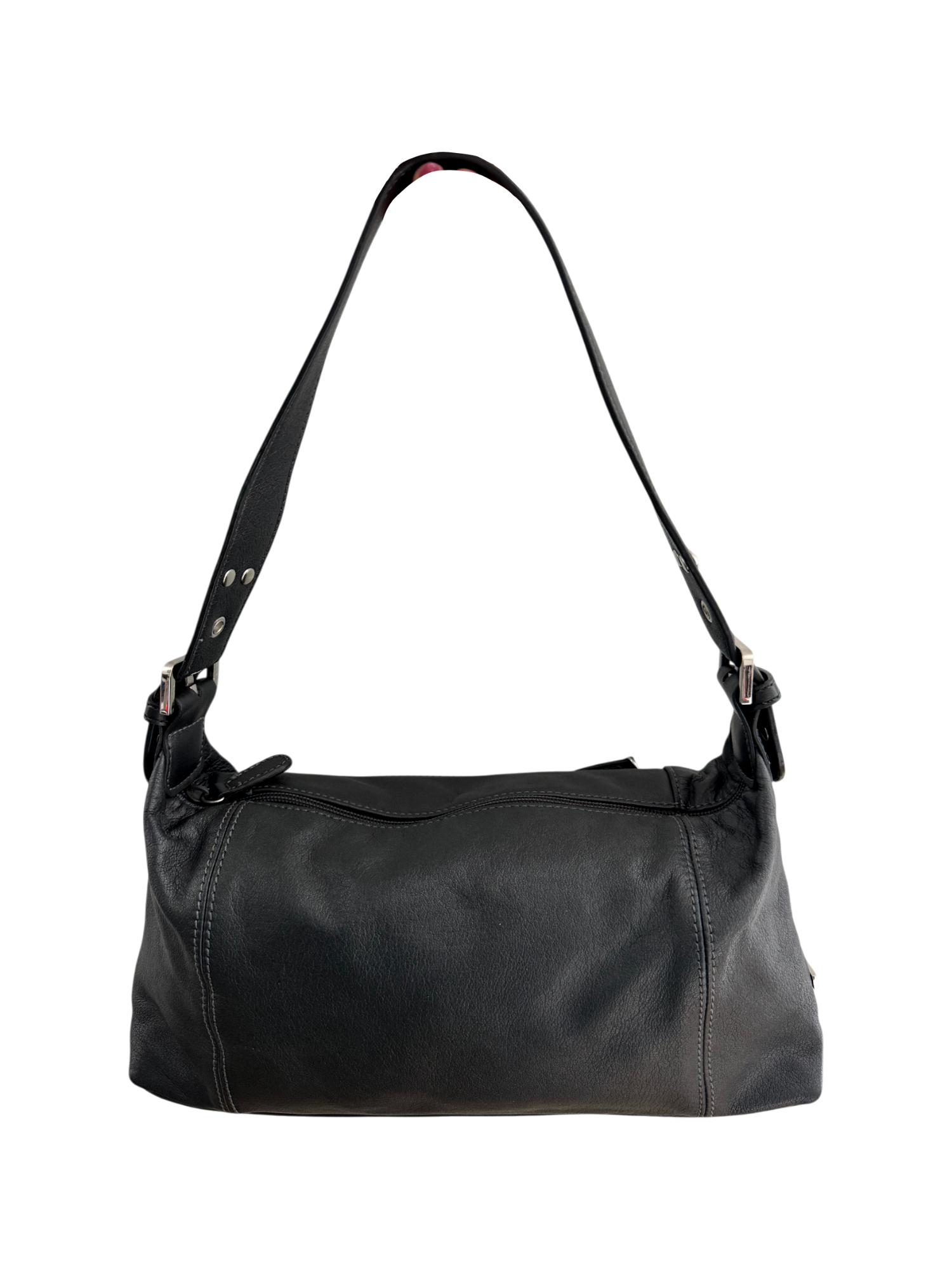 Vintage Italian Dark Grey Leather Shoulder Bag