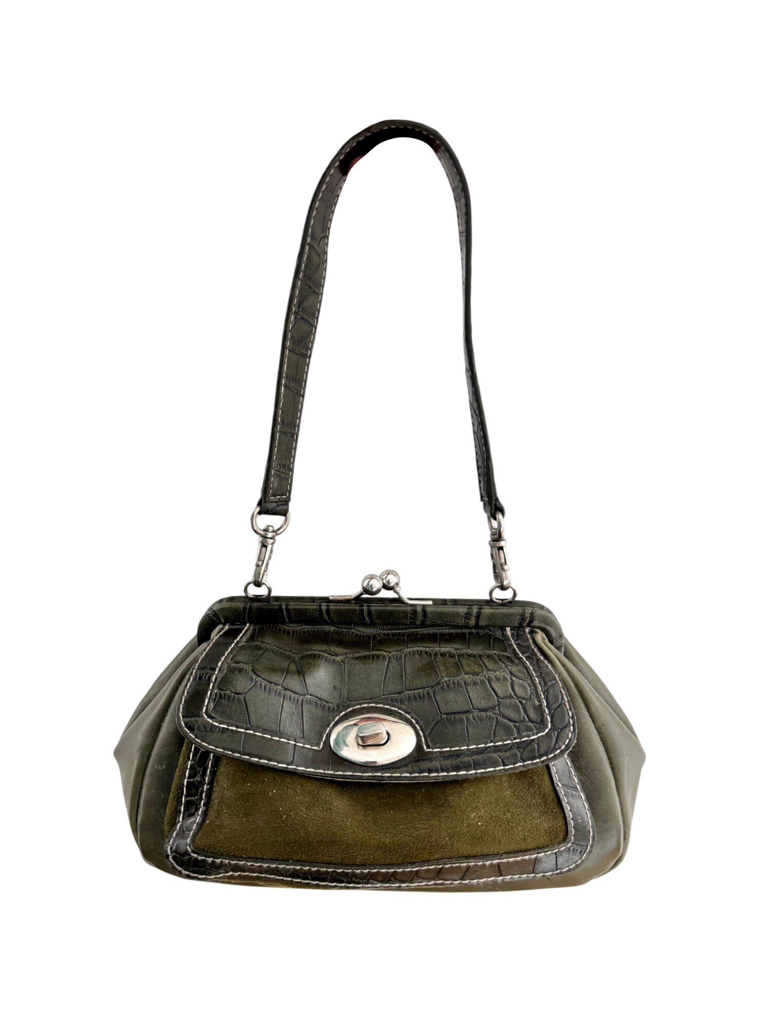 Vintage 90s Olive Croc-Embossed Frame Bag