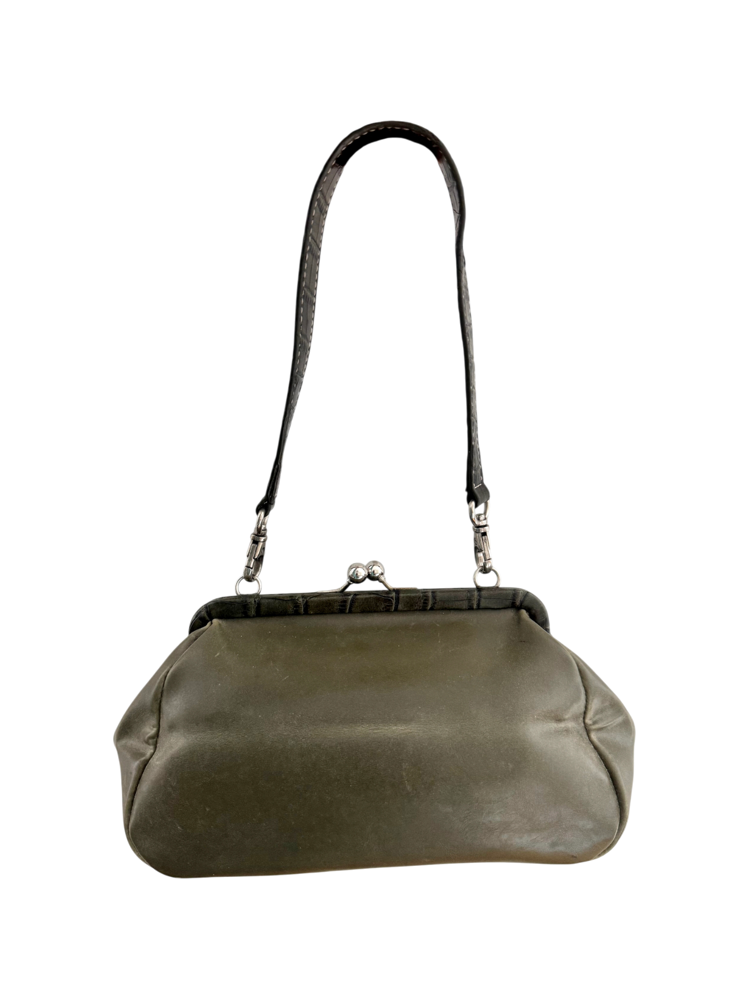 Vintage 90s Olive Croc-Embossed Frame Bag