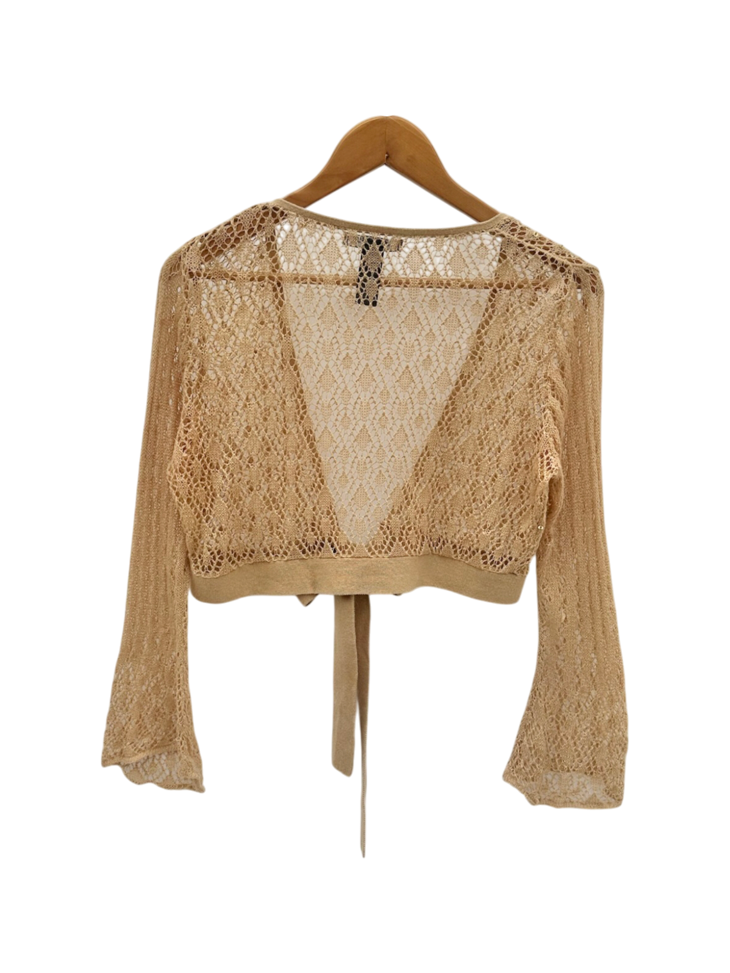 Vintage 2000s Tan Lace Tie-Front Cardigan (M)