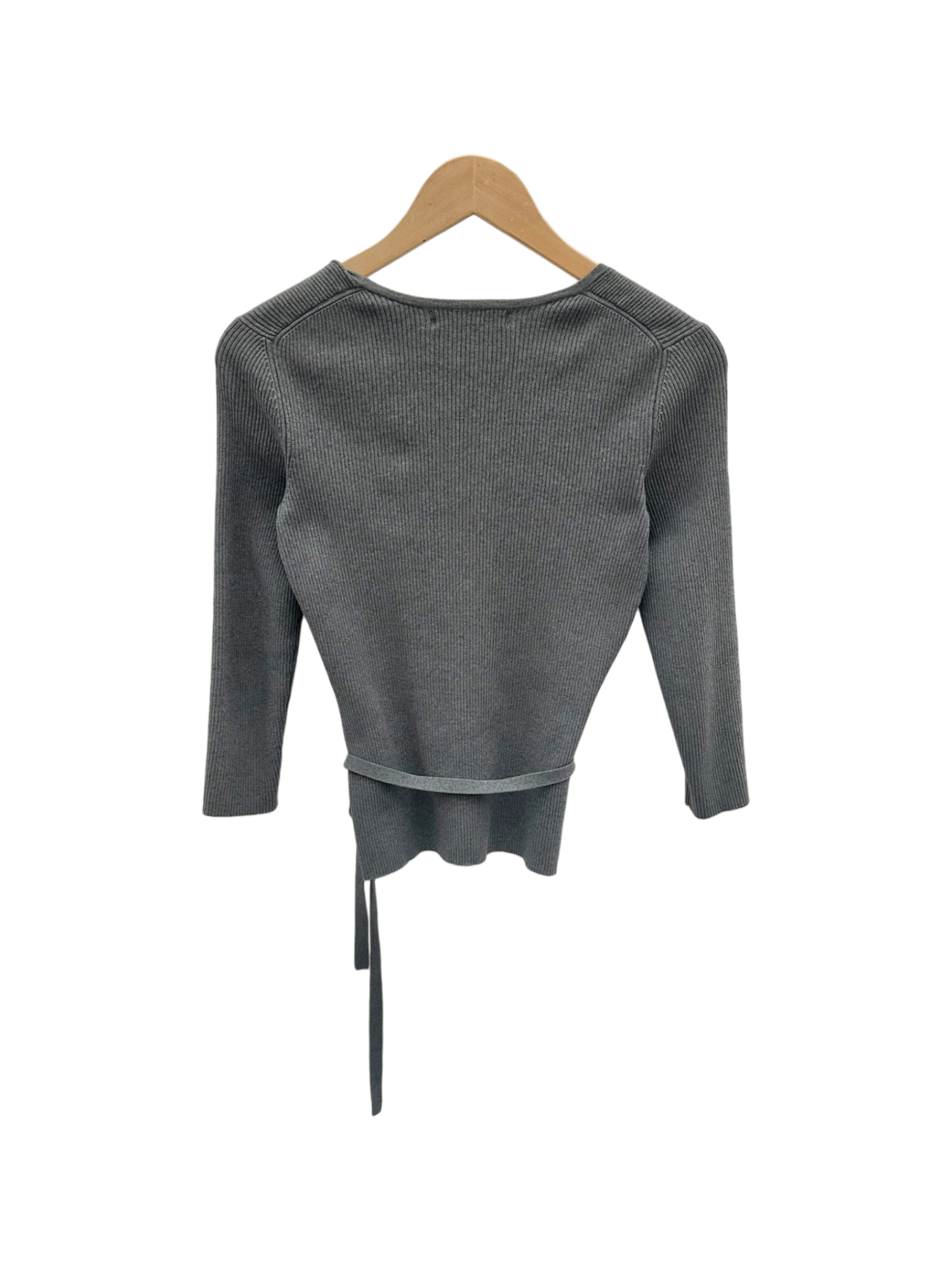 Vintage Y2K Grey Ribbed Wrap-Waist Cardigan (S)