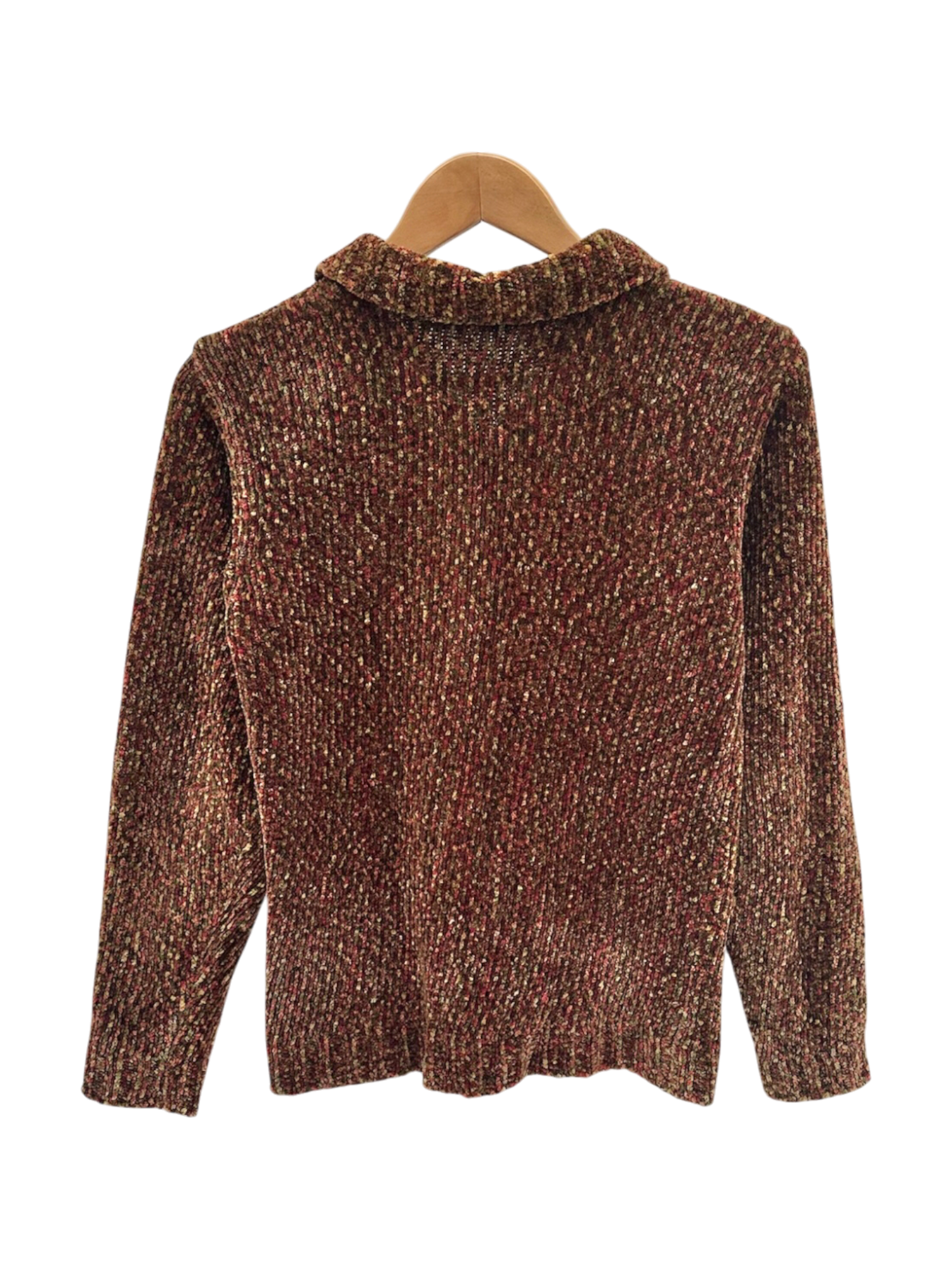 Vintage 90s Cozy Chenille Zip-Up Collared Sweater (M)