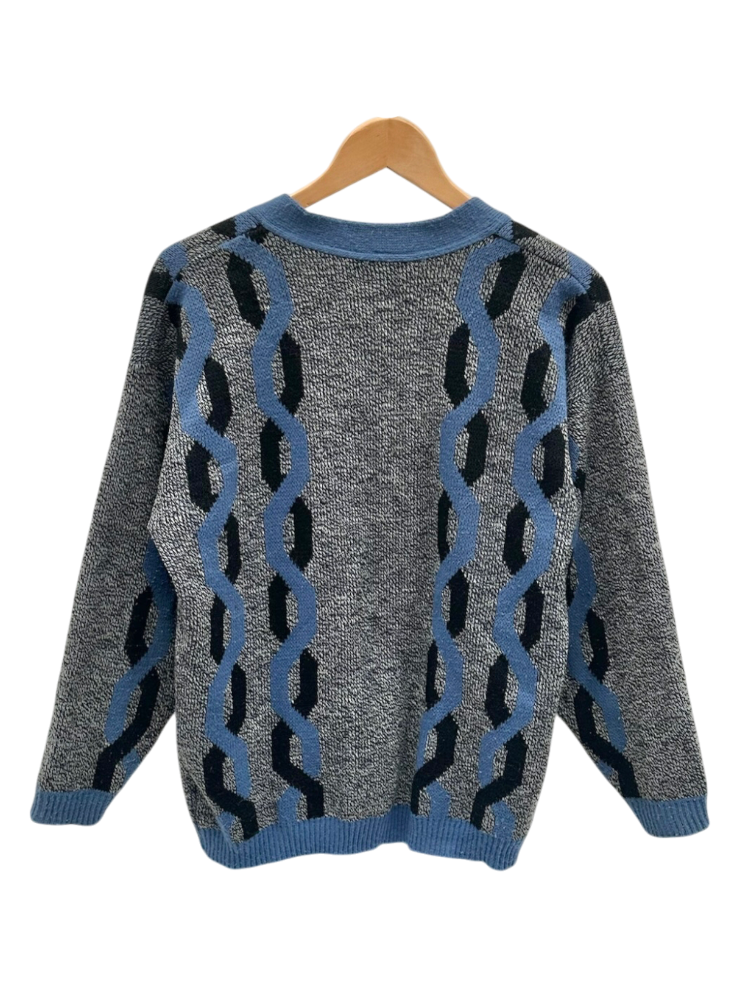 Vintage 80s Blue Geometric Knit Cardigan (M/L)