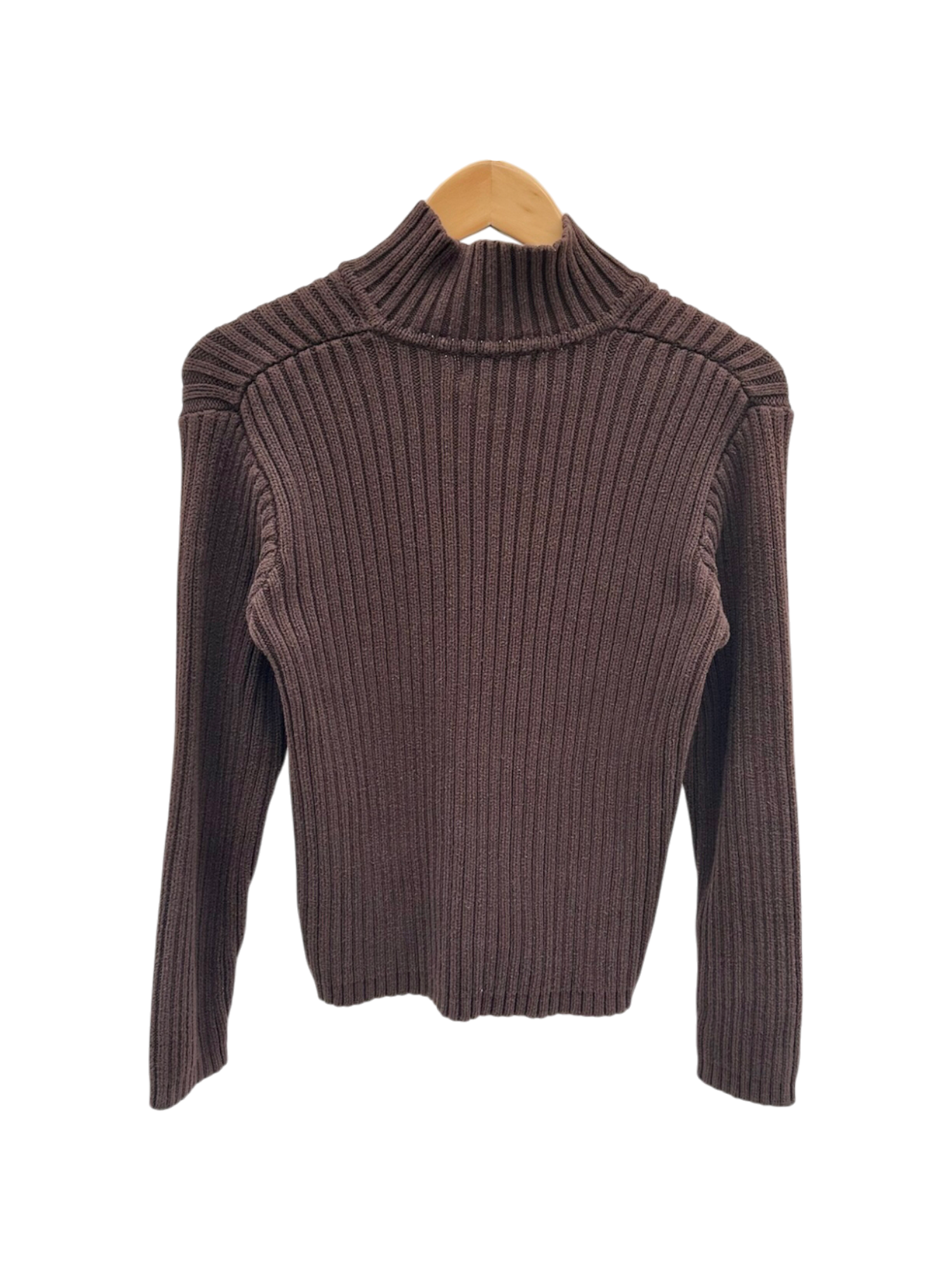 Vintage 90s  Chocolate Cotton Ribbed Collar Sweater (M)