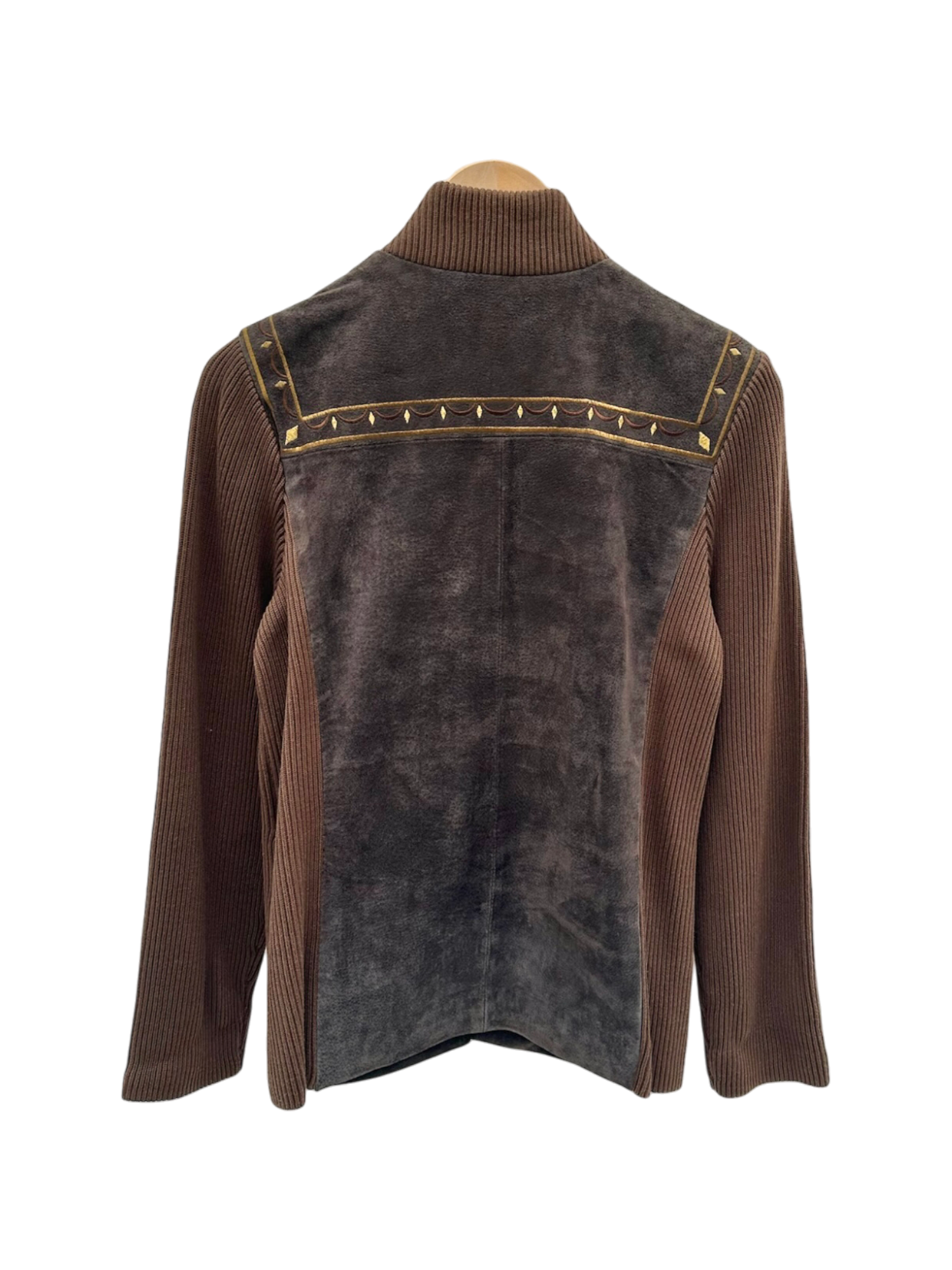 Vintage Boho Embroidered Leather & Knit Jacket (M)