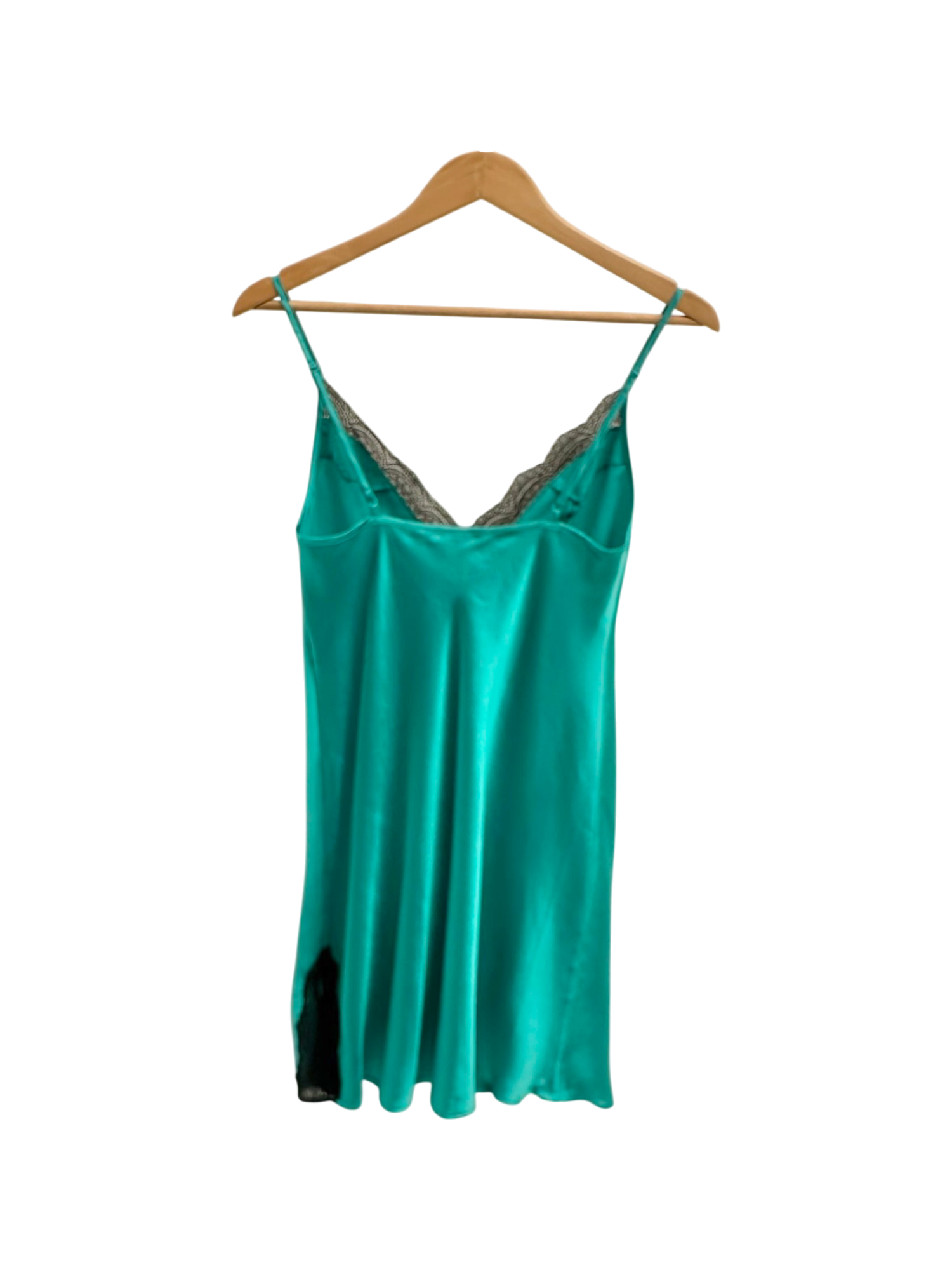 Vintage 90s Emerald Satin Lace Mini Slip (S)